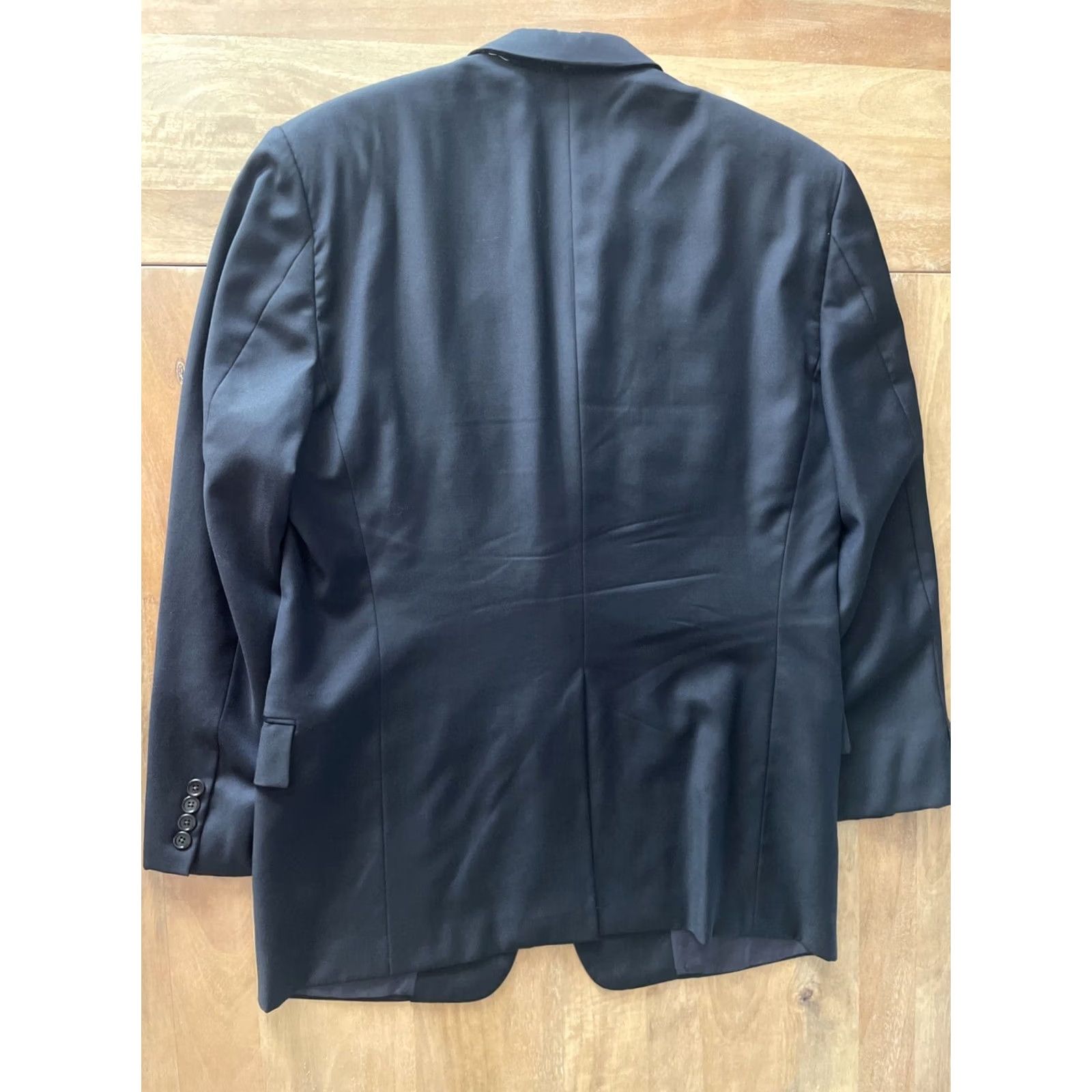 Vintage Hickey Freeman 100% Wool Solid Black Blazer Jacket Men 44R Business Formal Coat Size 44R - 2 Thumbnail