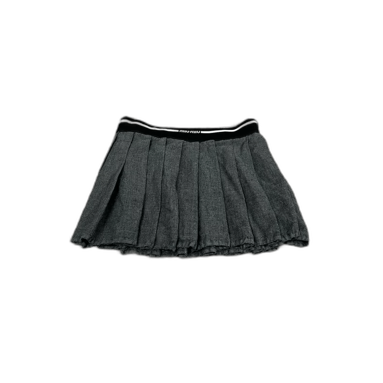 Miu Miu Miu Miu Wool Pleated Logo Mini Skirt Size 38" / US 16 / IT 52 - 1 Thumbnail