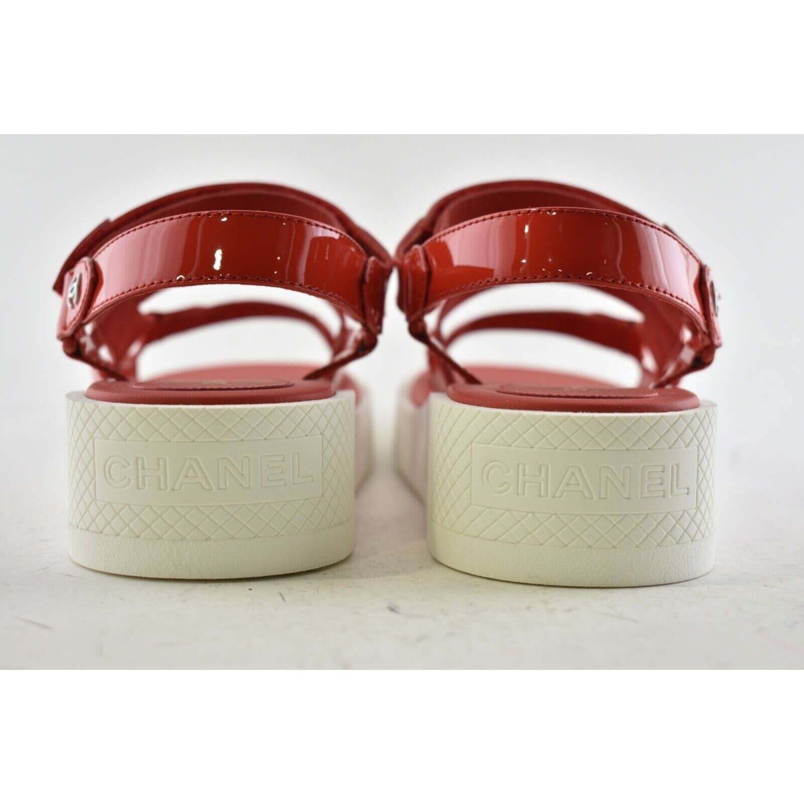 Chanel Chanel 20C Red Patent White CC Logo Mule Slide Strap Size US 9 / IT 39 - 7 Thumbnail