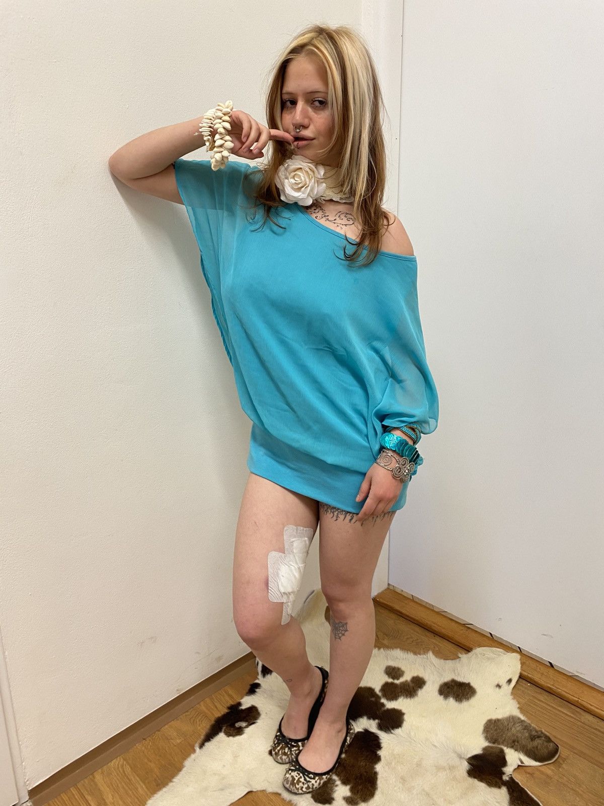 Vintage Bright blue cocktail loose mini-dress Size M / US 6-8 / IT 42-44 - 4 Thumbnail