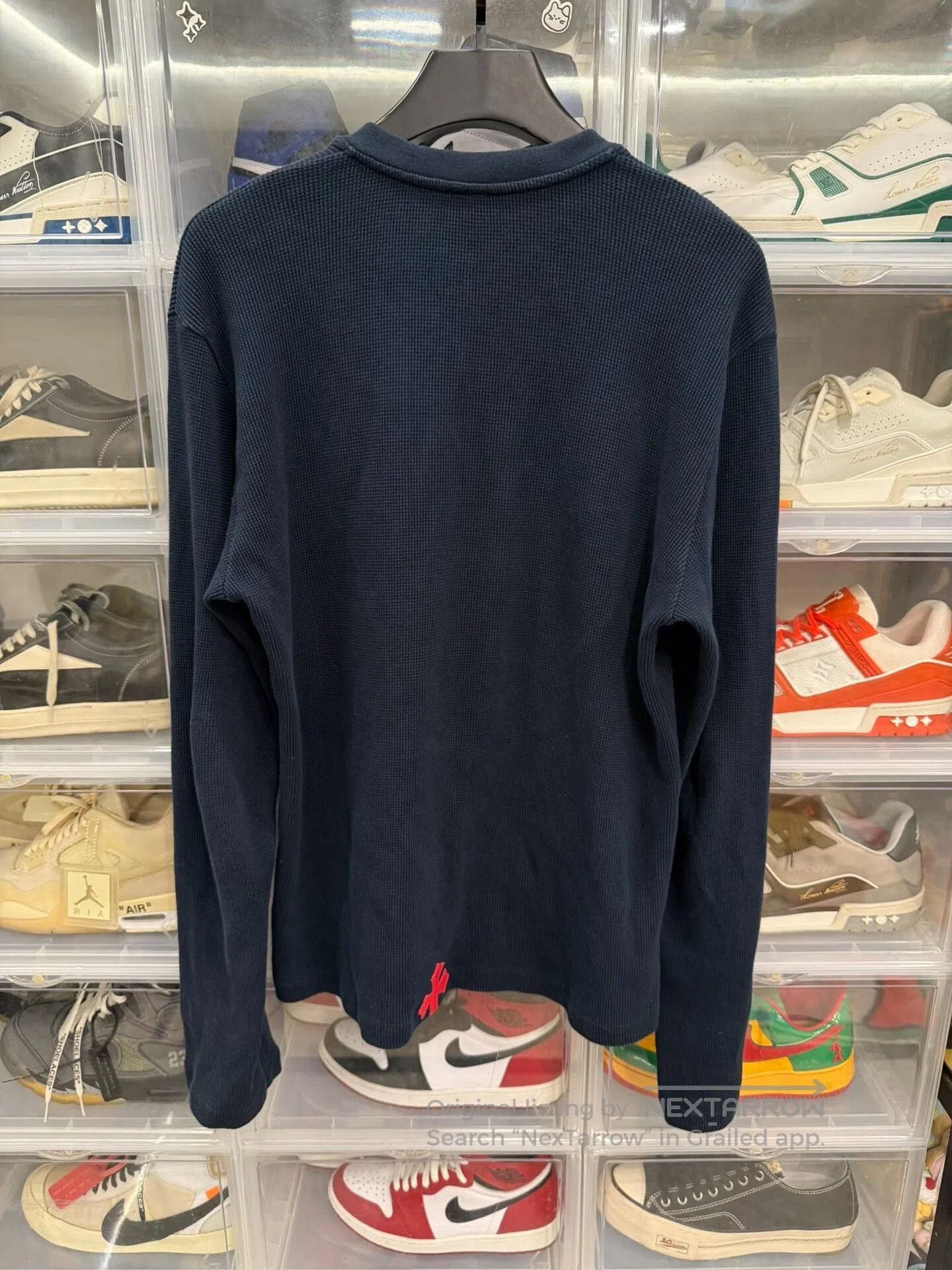 chrome hearts navy long sleeve henley shirt.