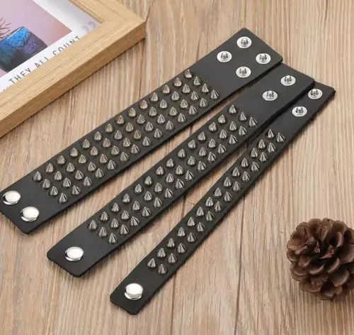 Japanese Brand Pu leather 2 Line Spike Vintage Bracelet Size ONE SIZE - 3 Thumbnail
