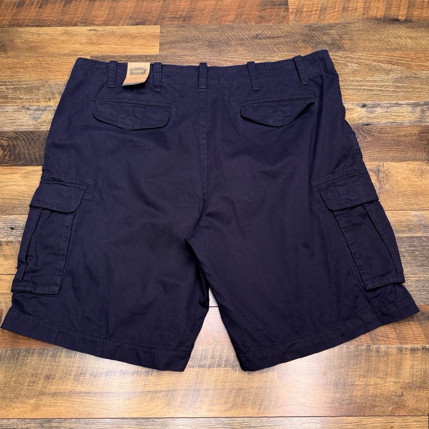 Vintage Foundry Cargo Shorts Mens 48 Navy Blue Cargo Pocket Flat Front Regular Fit Twill Cotton Short - Blue Size US 32 / EU 48 - 2 Thumbnail