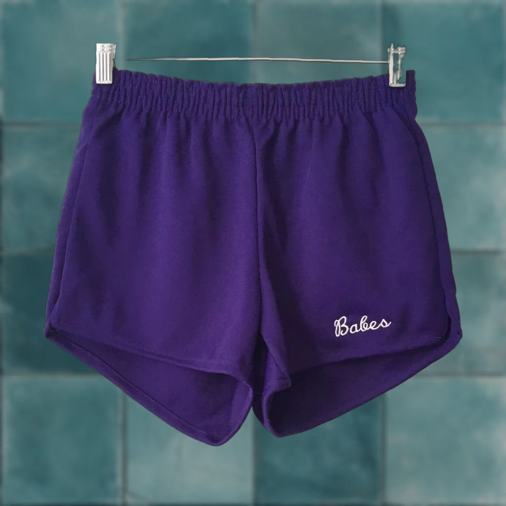 Russell Athletic VINTAGE Russell Athletic Short Unisex Adults NWOT 90s Purple Hot high waisted 3" inseam Babes embroidery, size M Womens? Size 32" / US 10 / IT 46 - 1 Thumbnail