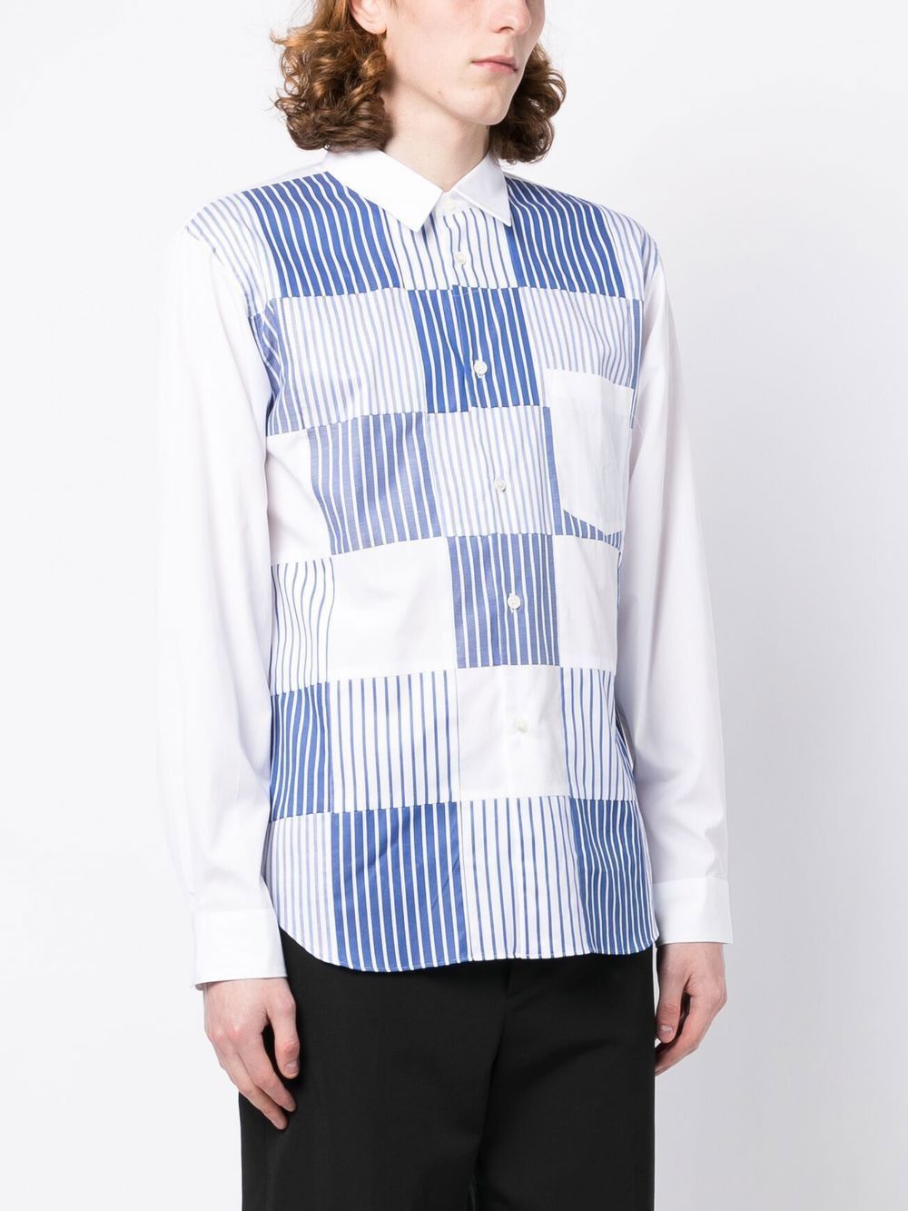Comme des Garcons Homme Deux o1mle0125 Patchwork Stripe Shirt in White & Blue Size US M / EU 48-50 / 2 - 3 Thumbnail