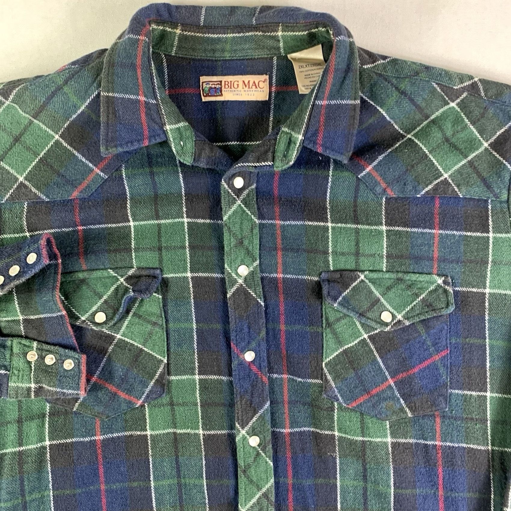 Vintage VINTAGE Big Mac Chamois Heavy Plaid Flannel Shirt Mens 2XL Green Pearl Snap Shirt Mens Size US XXL / EU 58 / 5 - 7 Thumbnail