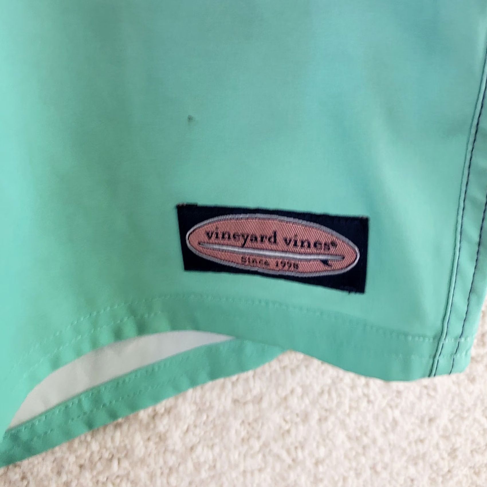 Vineyard Vines Vineyard Vines Board Shorts Men 36x9 Blue Green Striped Drawstring Pockets Logo Surfing Beach Size US 36 / EU 52 - 4 Thumbnail