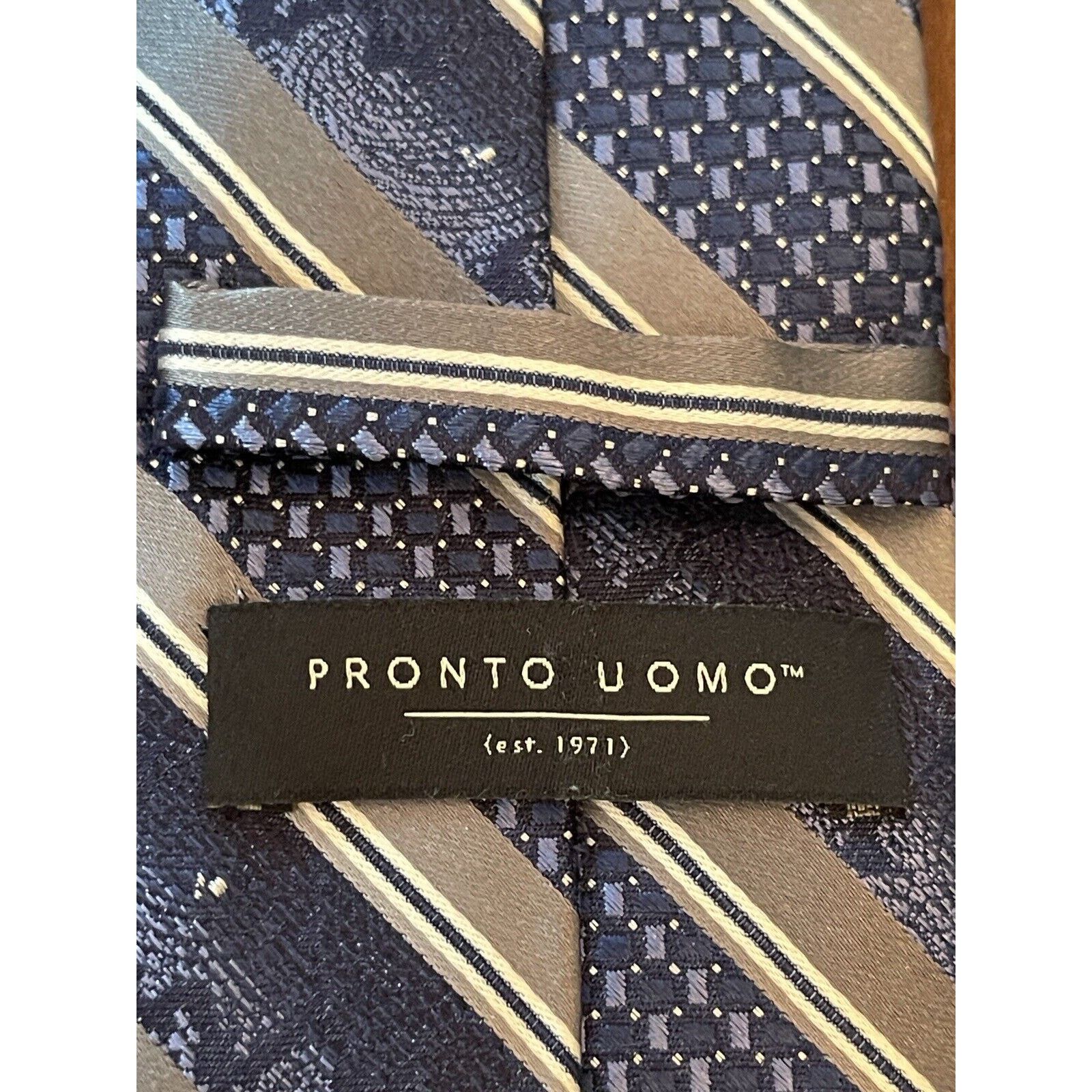 Pronto Uomo Pronto Uomo Blue Gray 100% Silk Men’s Neck Tie Made In China Size ONE SIZE - 8 Thumbnail