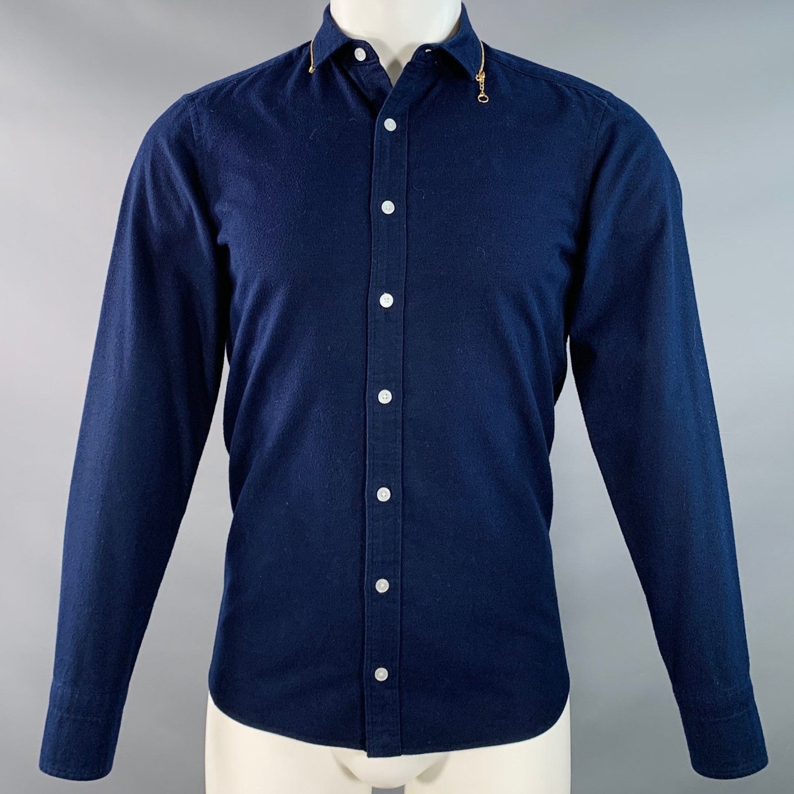 Kolor Size S Navy Gold Cotton Contrast Trim Long Sleeve Shirt Size US S / EU 44-46 / 1 - 1 Thumbnail