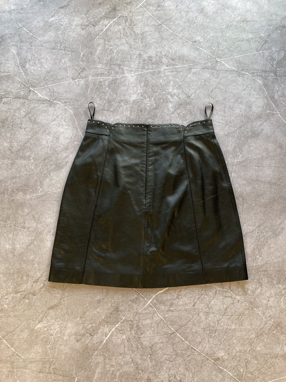 Karen Millen × Leather Karen Millen Fine Leather Stupped Waistband A-Line Skirt Size 32" / US 10 / IT 46 - 10 Thumbnail