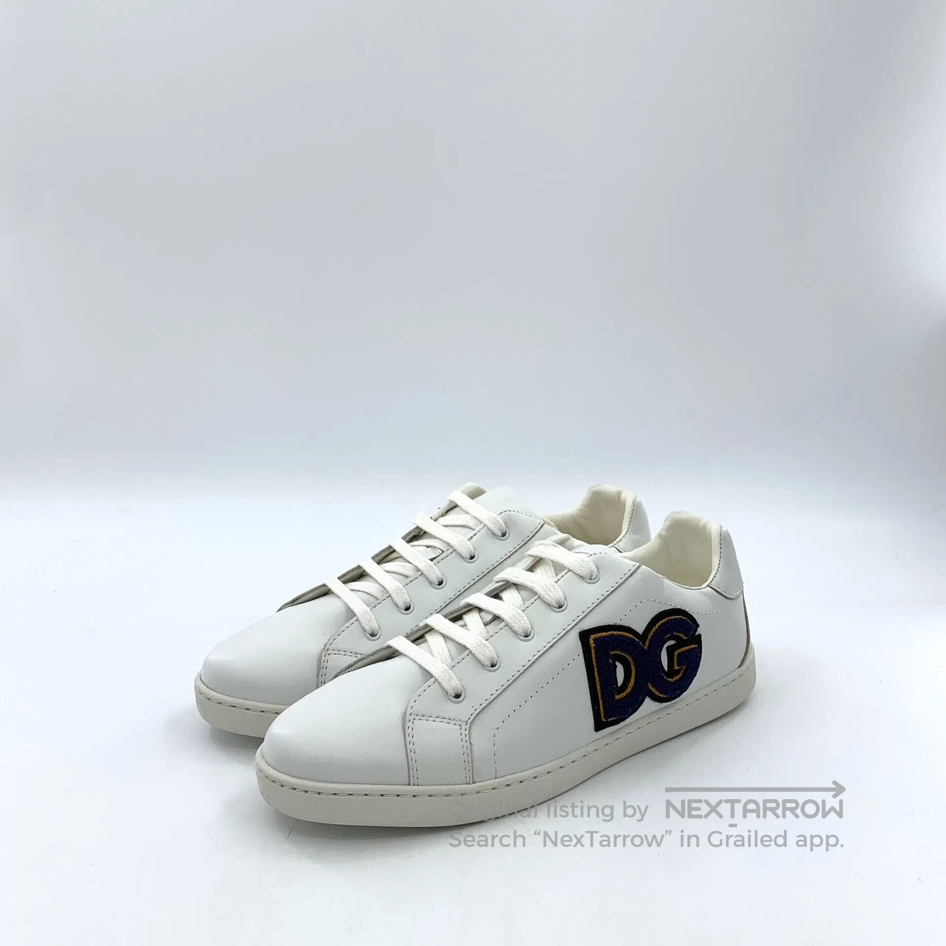 Dolce & Gabbana Dolce Gabbana White Logo Letter Flock Lace-Up Casual Flat Size US 7.5 / IT 37.5 - 1 Thumbnail