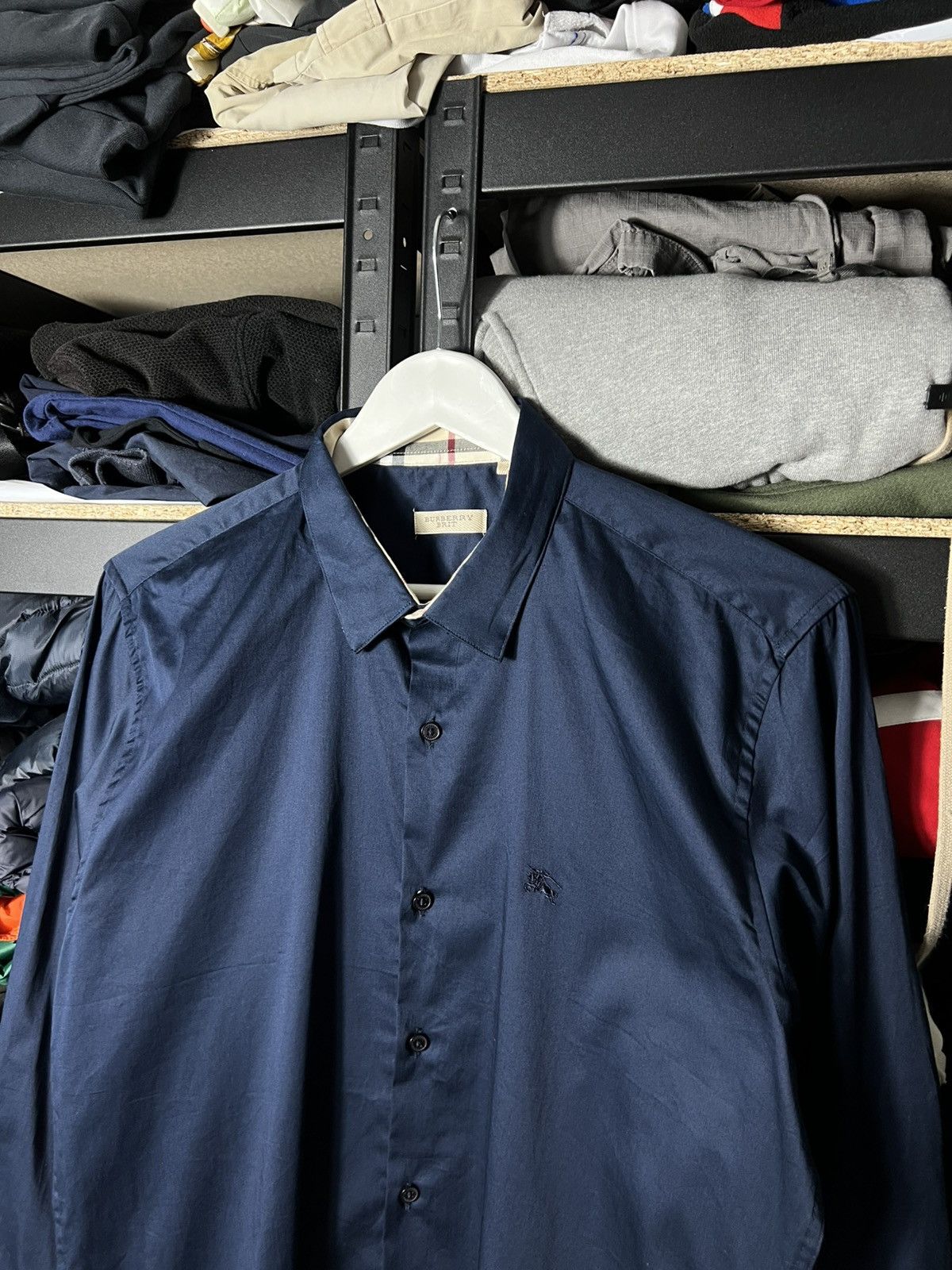 Burberry Burberry Brit Navy Button Up Shirt XL Nova Check Cuffs Size US XL / EU 56 / 4 - 3 Thumbnail