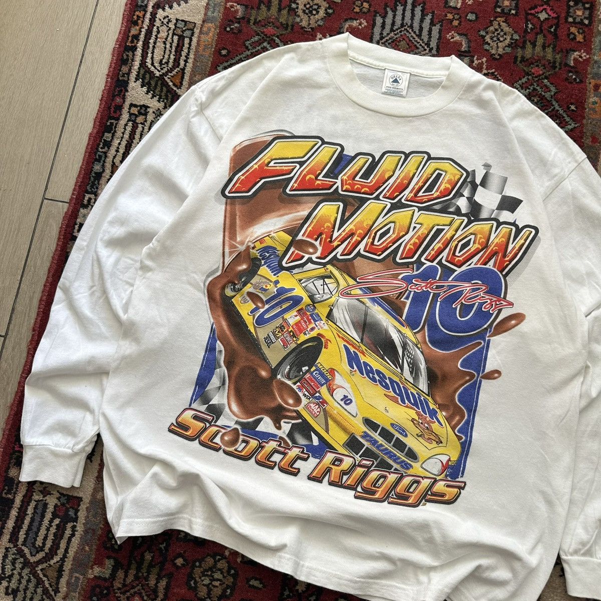 Vintage 90s NASCAR Nesquik Scott Riggs Racing Long Sleeve T-Shirt Size US XL / EU 56 / 4 - 2 Thumbnail