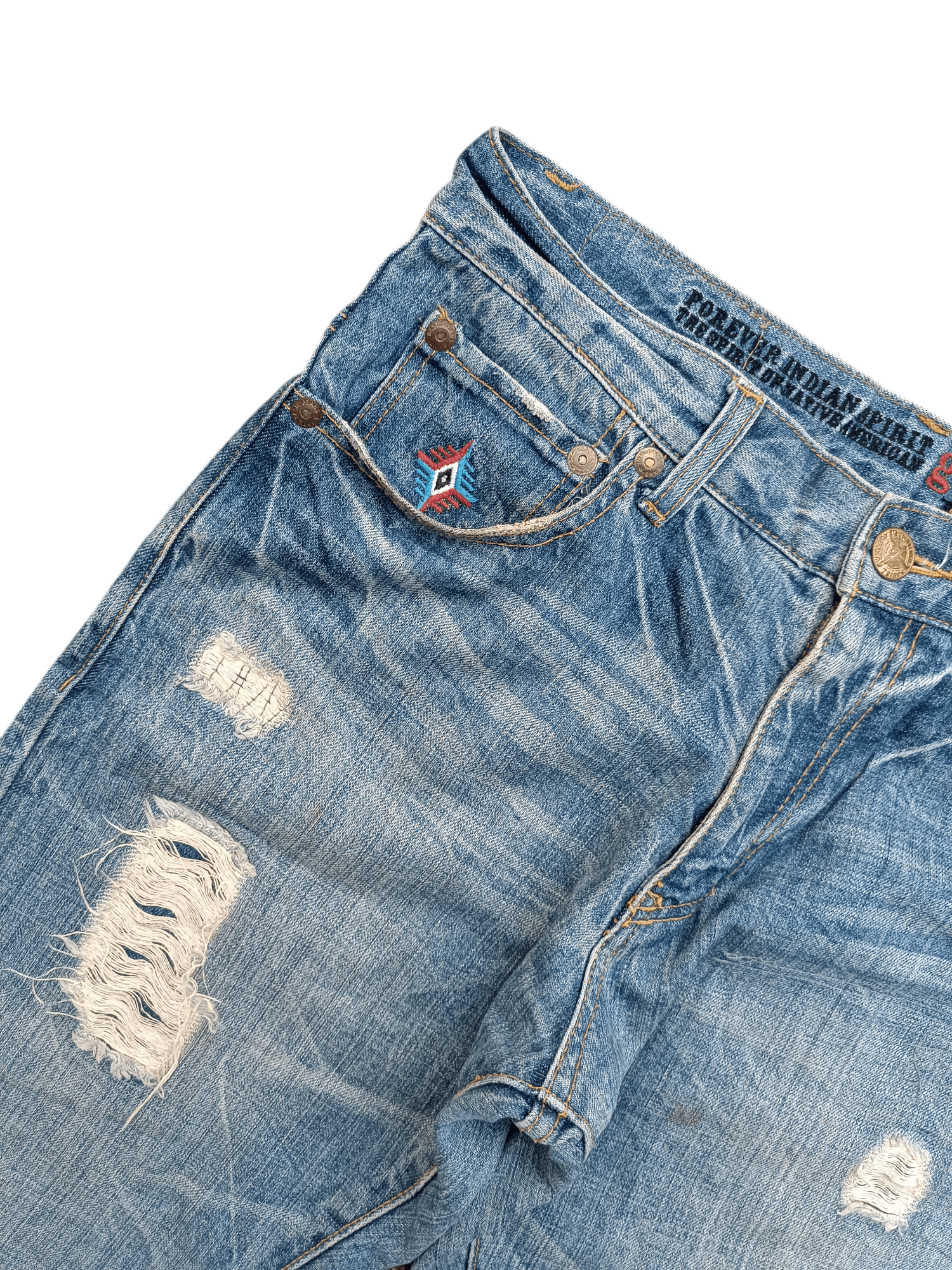 Japanese Brand GERONIMO Embroidery Native Indians Spirit Distressed Jeans Size US 32 / EU 48 - 15 Thumbnail