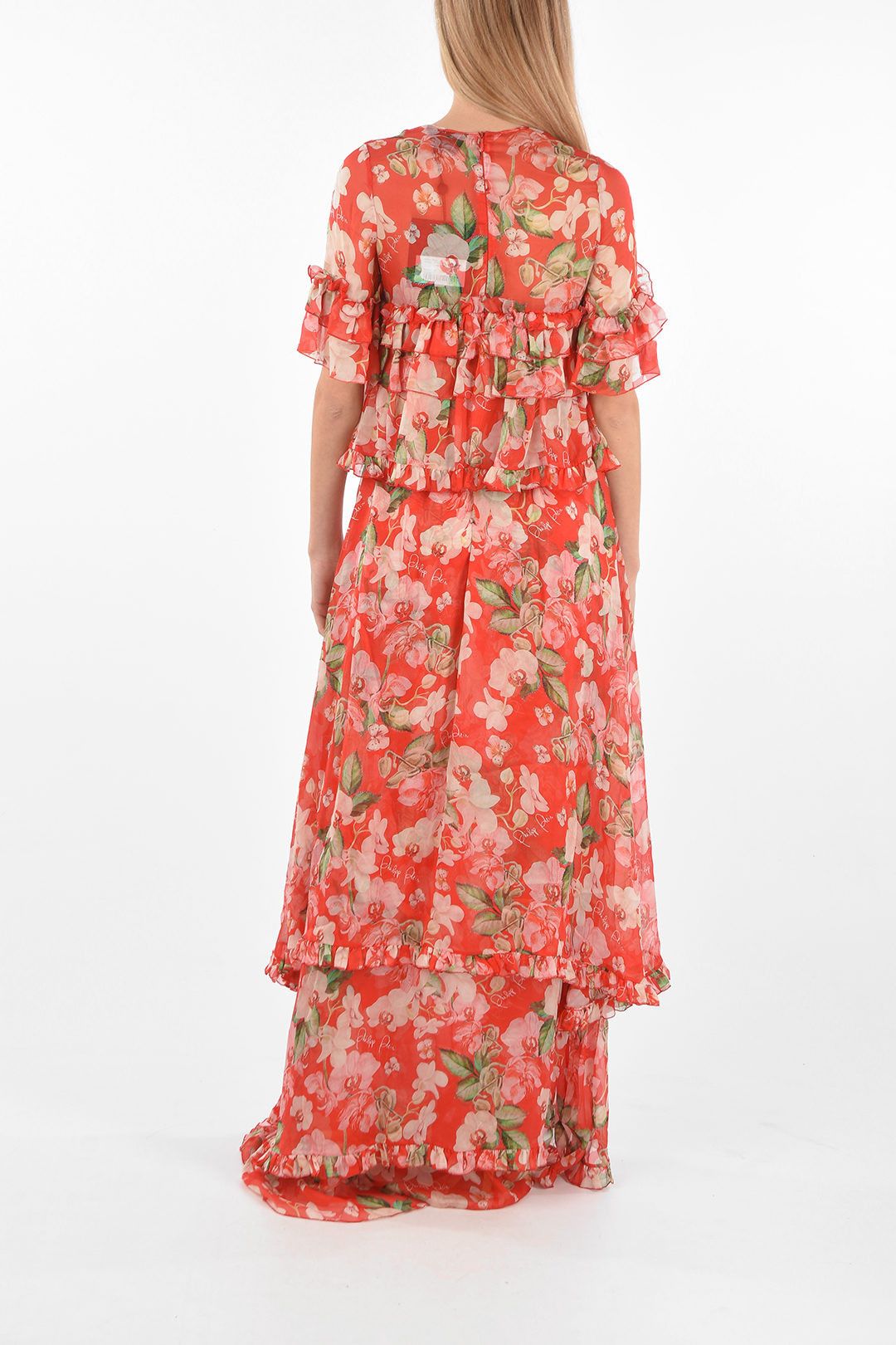 Philipp Plein og1mm0824 Floral Patterned Silk Ruffles Maxi Dress Size M / US 6-8 / IT 42-44 - 2 Thumbnail