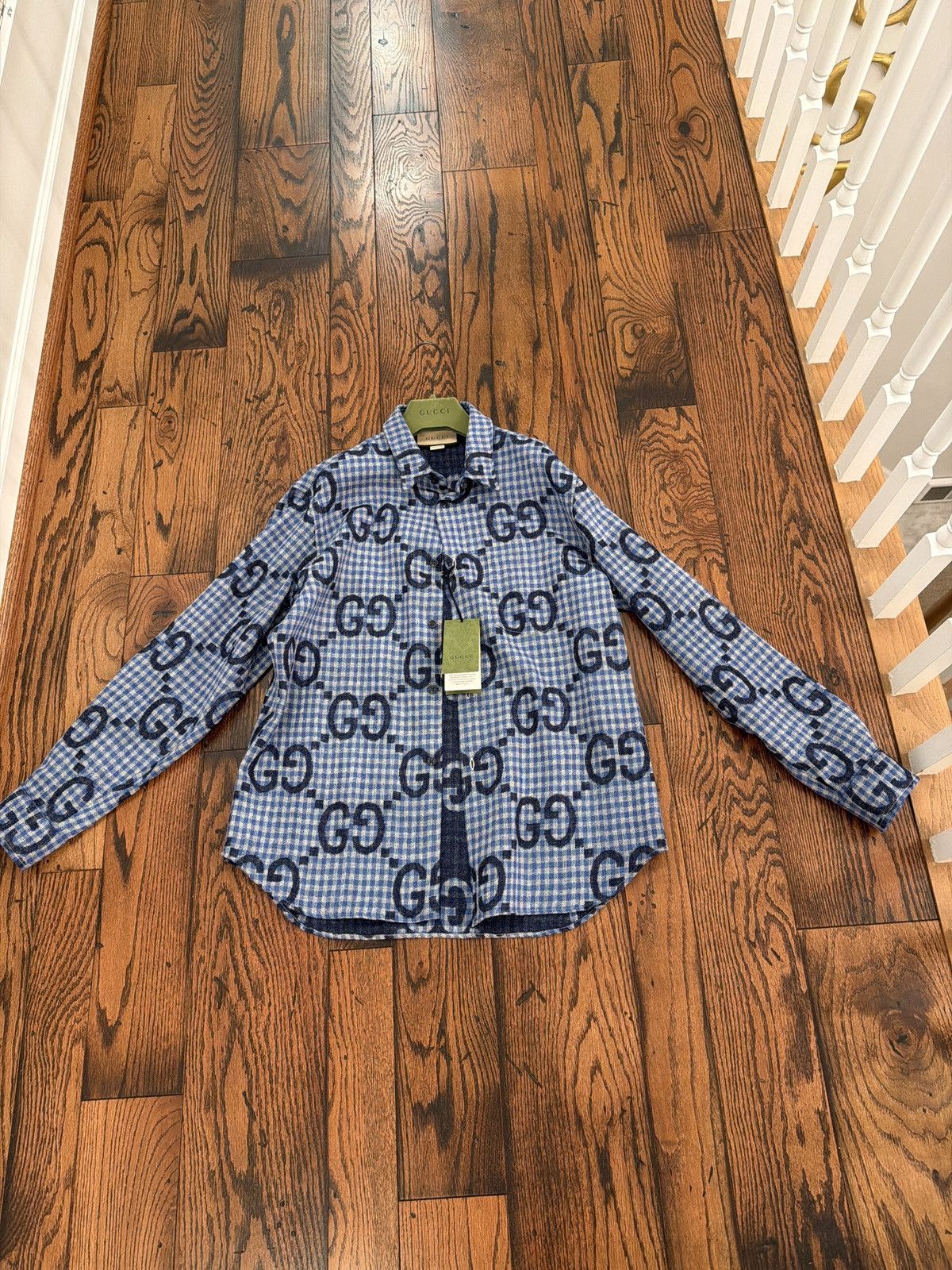 Gucci GUCCI MONOGRAM CHECK SHIRT AZURE/BLUE SS 2024 Size US M / EU 48-50 / 2 - 7 Thumbnail