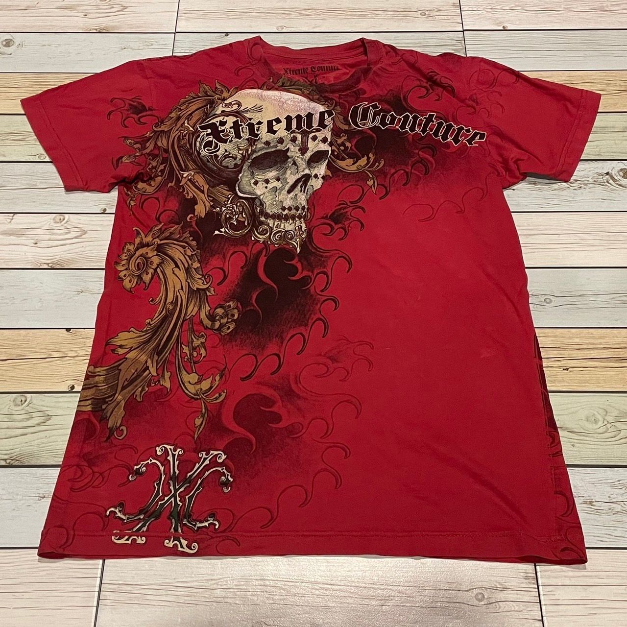 Pre-owned Affliction X Ed Hardy Xtreme Couture Wings Cross Tee Y2k Affliction Style In Red