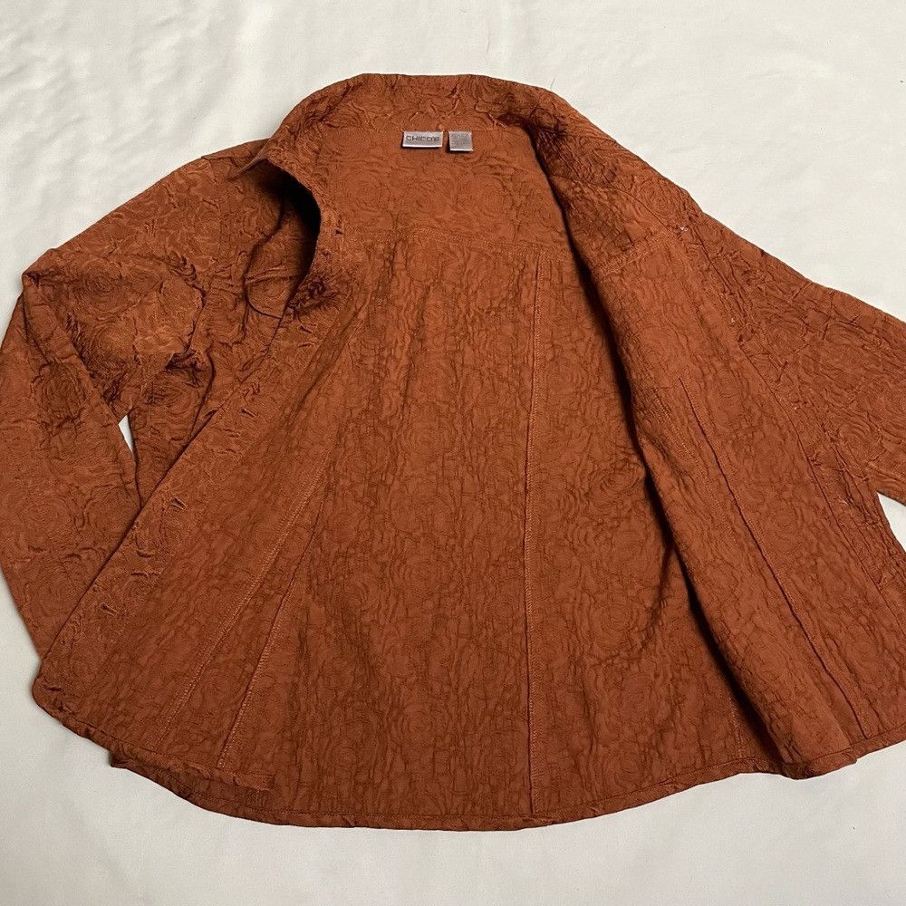 Chicos Chico’s Rust Textured Rose Jacket Size 2 US L Size L / US 10 / IT 46 - 6 Thumbnail