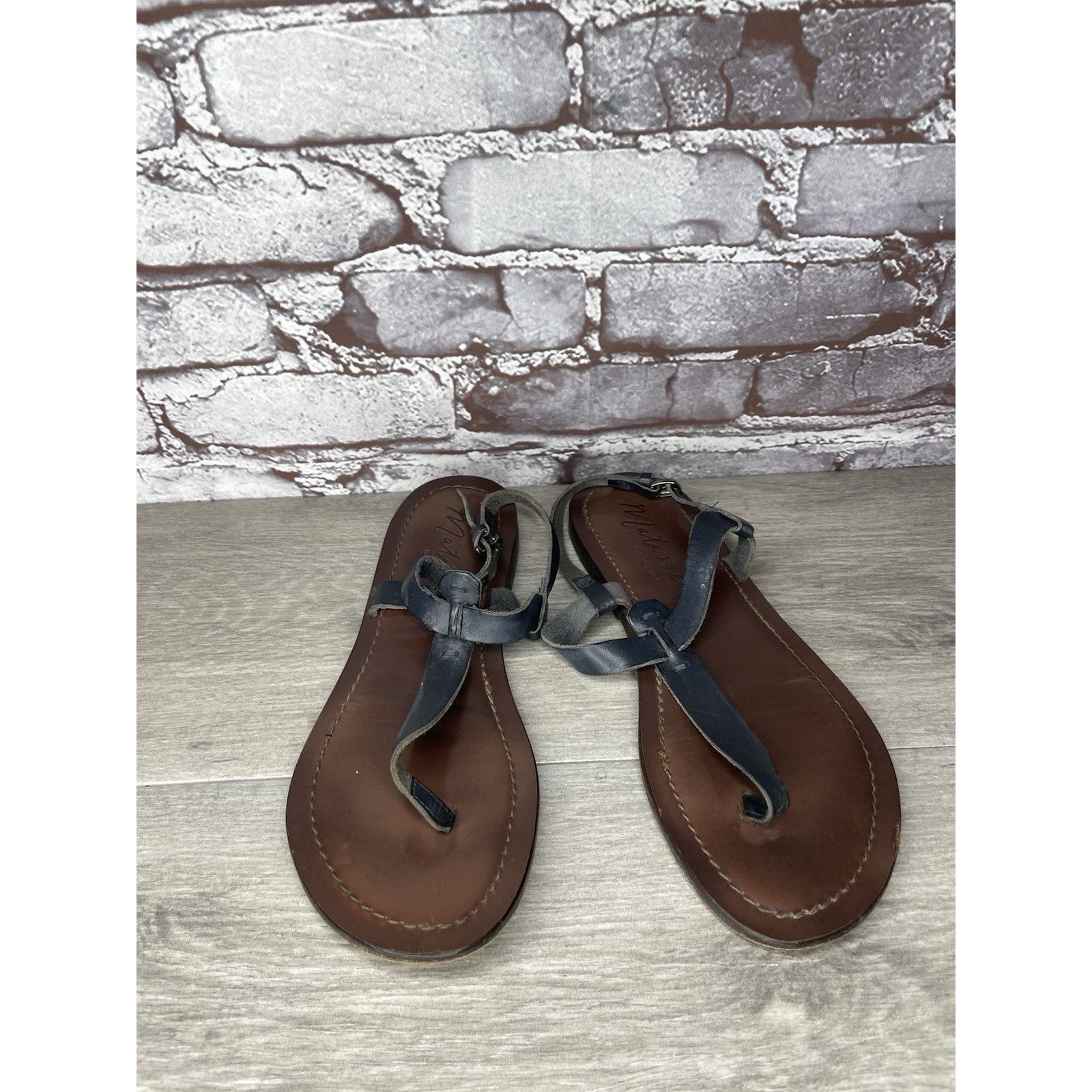 Matiere Studio Matisse Blue Leather Thong Strap Flat Sandals Women Sz 10M U Size US 10 / IT 40 - 16 Thumbnail