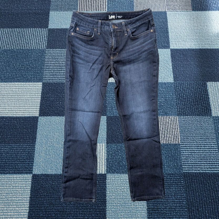 Lee Lee Womens Jeans Straight Mid Rise Dark Wash 30x28 Size 12M Denim Cotton Blend Spandex Polyester Pocket Logo Button Love Size 32" / US 10 / IT 46 - 1 Thumbnail