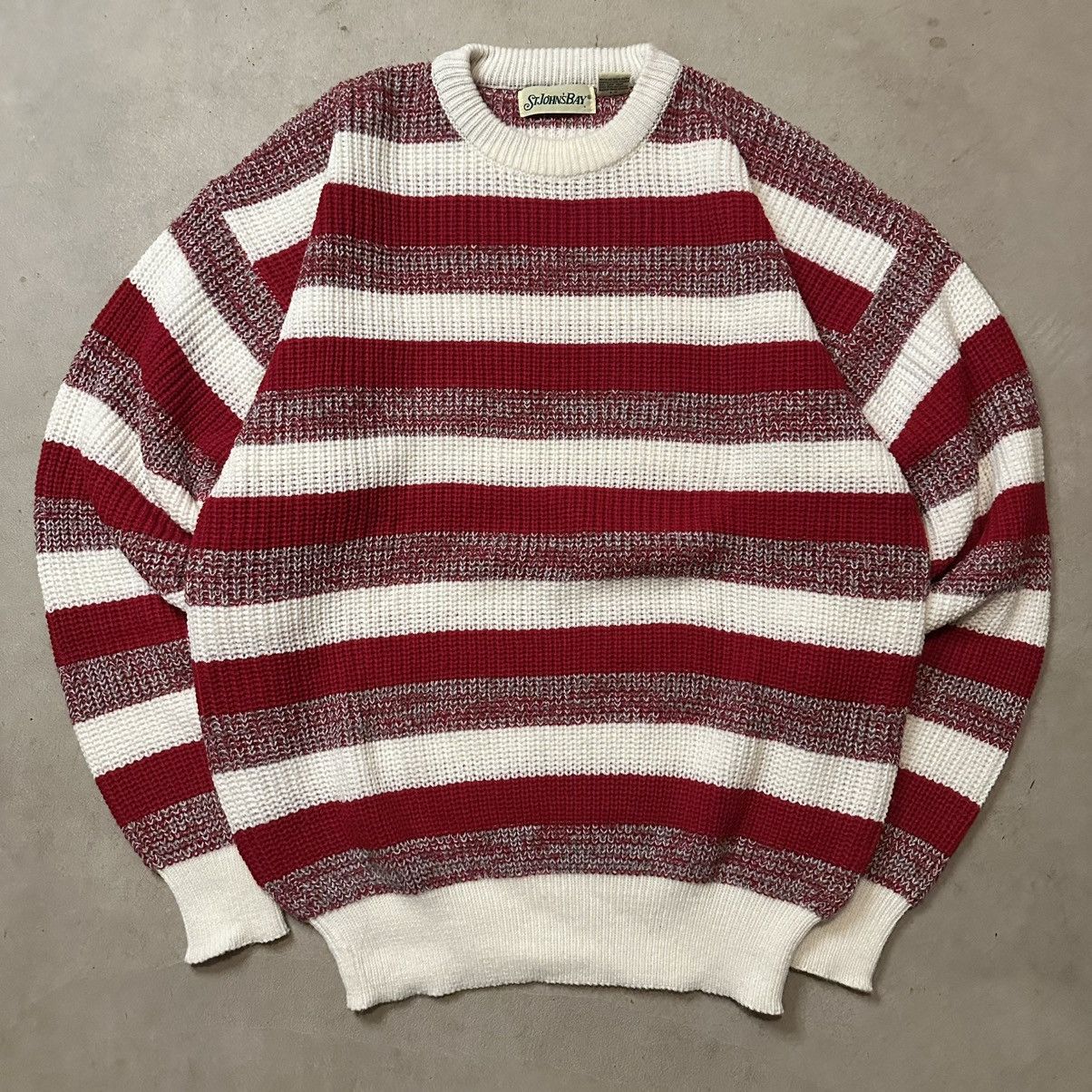 St. Johns Bay Vintage 90s Red & White Striped St. Johns Bay Knit Sweater Size US XL / EU 56 / 4 - 2 Thumbnail