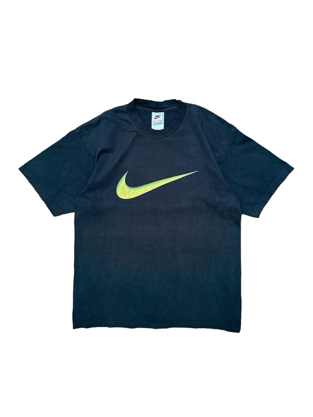 Nike × Vintage Vintage Nike Neon Green Big Swoosh Crashed Faded Tee Y2K Size US L / EU 52-54 / 3 - 1 Thumbnail