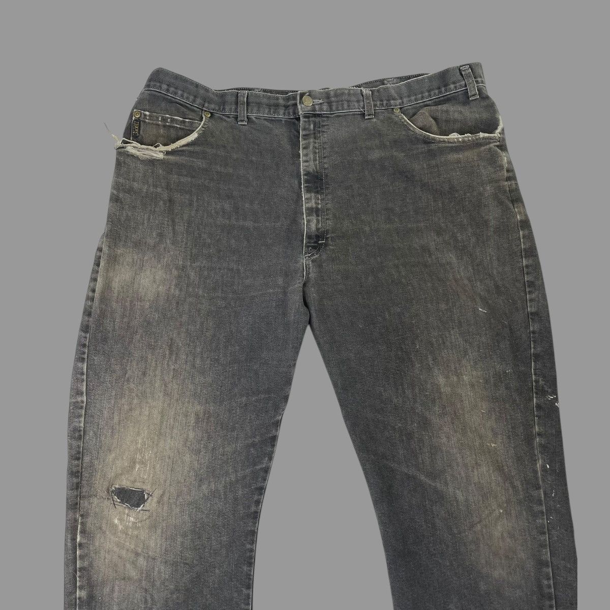 Vintage Vintage 1970s faded repaired black denim jeans Size US 40 / EU 56 - 3 Thumbnail