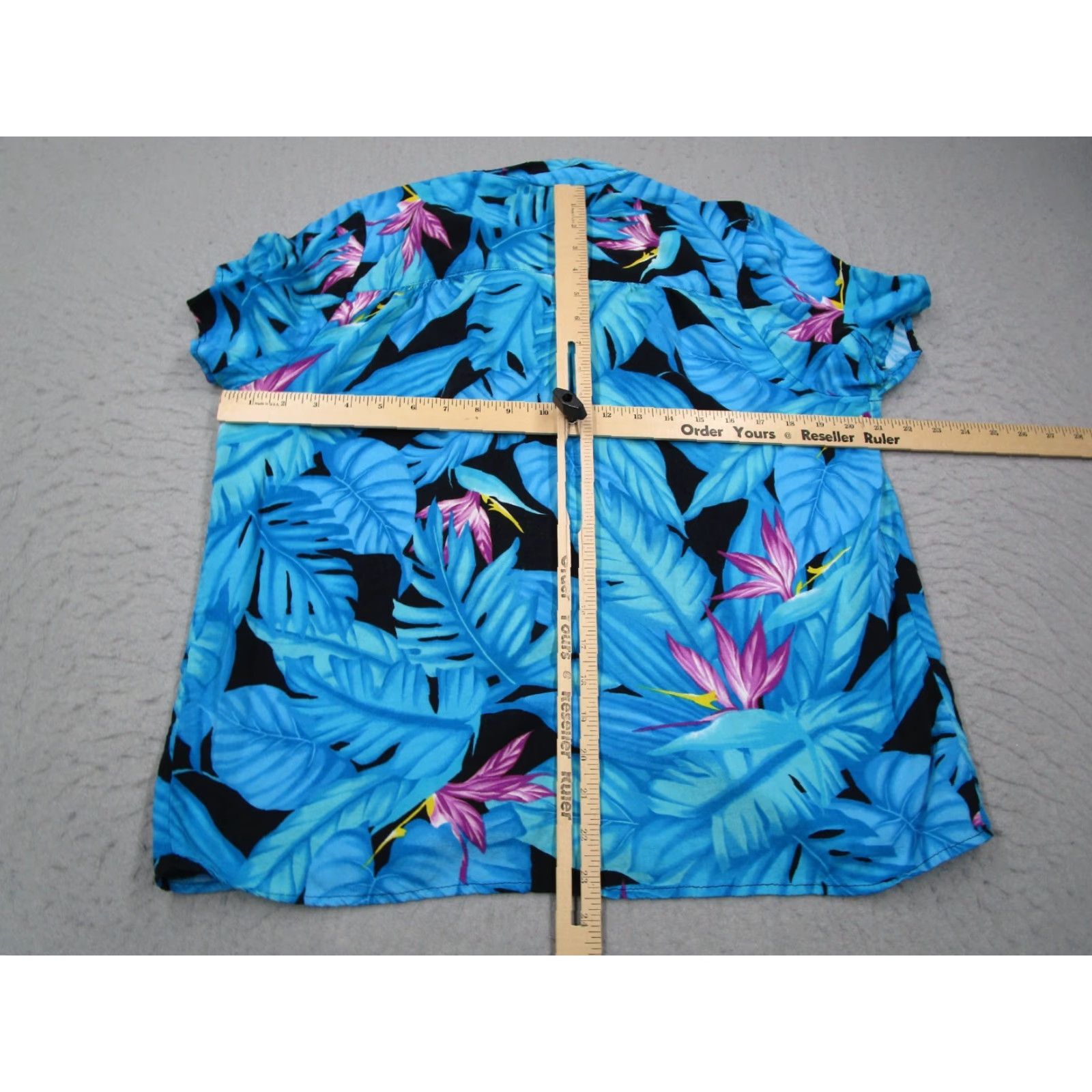 Vintage Vintage By Krush Women's 16 Blue Floral Short Sleeve Button-Up Shirt Hawaii 60s 70s 80s Retro Size XXL / US 16-18 / IT 52-54 - 5 Thumbnail