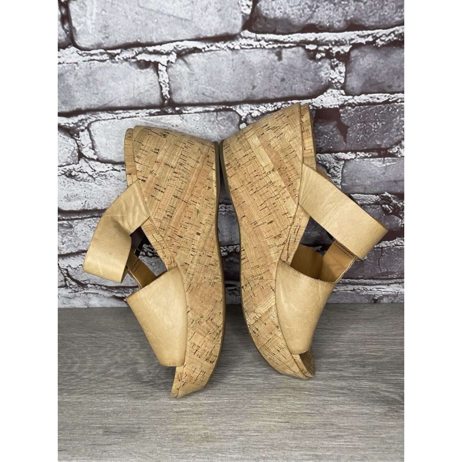 Other Kork Ease Tan Leather Cork Platform Strap High Wedge Sandals Size US 10 / IT 40 - 14 Thumbnail
