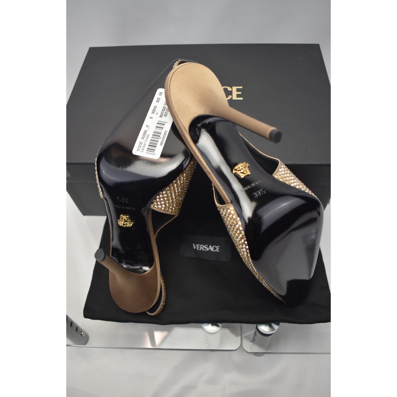 Versace VERSACE NUDE BEIGE SILK GOLD MEDUSA CRYSTALS PUMPS 39.5 ITAL Size US 9.5 / IT 39.5 - 9 Thumbnail