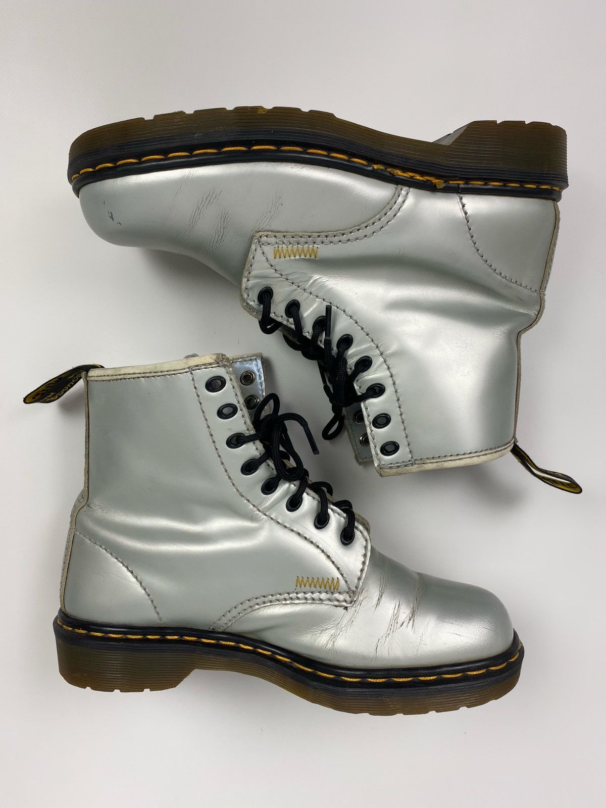 Dr. Martens 2000s Vintage Dr. Martens 9566 Silver 8-Eye Boots Made in UK Size US 9.5 / IT 39.5 - 3 Thumbnail