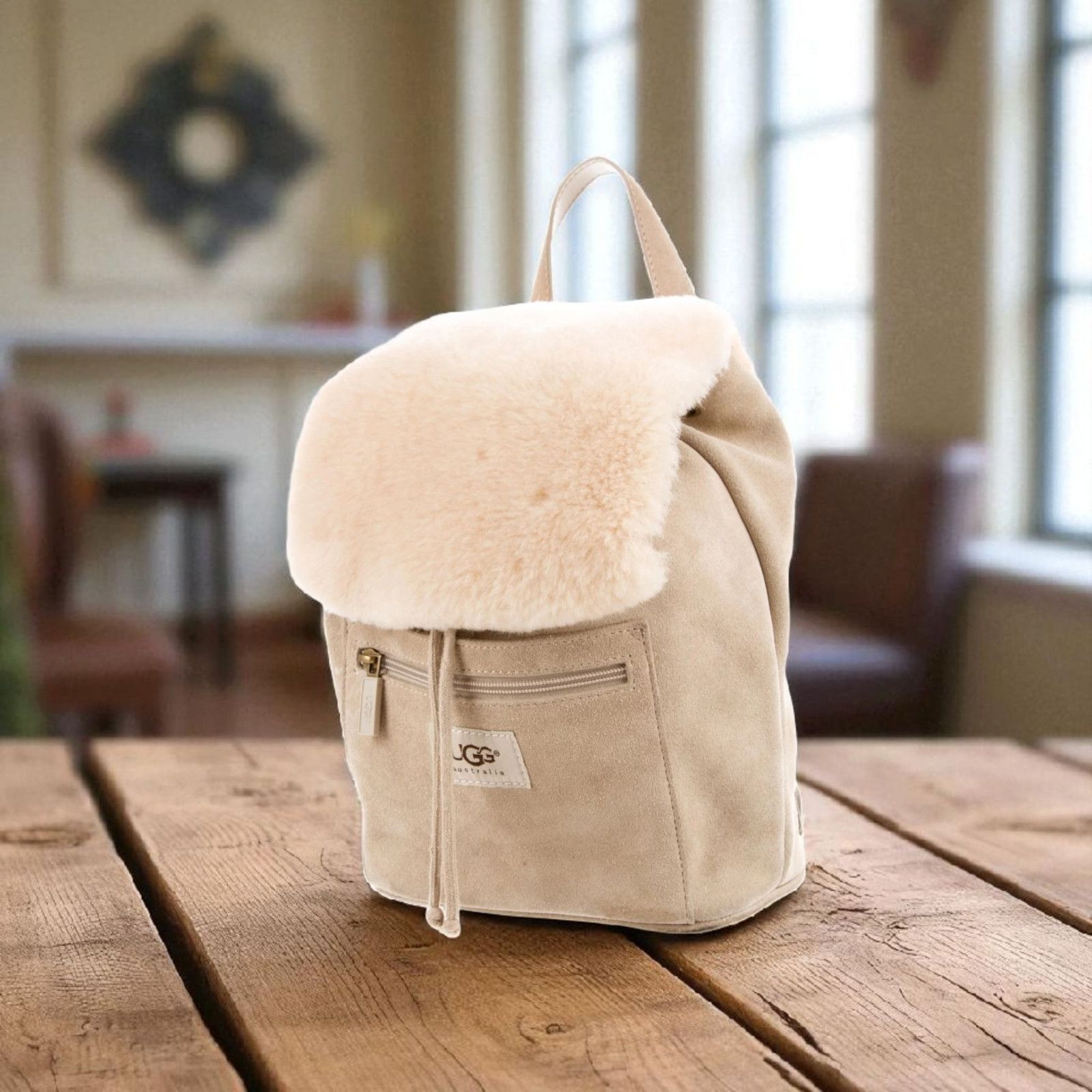 Women's UGG AUSTRALIA beige Suede Shearling Mini Backpack