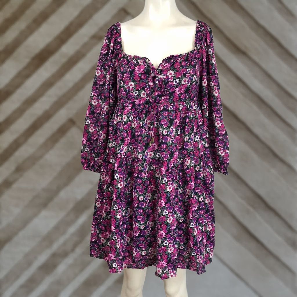 Vintage ENTRO WOMEN'S L FLORAL SHORT SLEEVE TIES AT NECK POLYESTER SHIFT DRESS Size L / US 10 / IT 46 - 1 Thumbnail