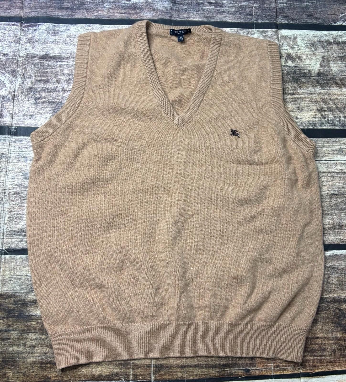 Burberry Burberry Sweater Vest Mens 42 Large Pure Wool Camel Size US L / EU 52-54 / 3 - 1 Thumbnail