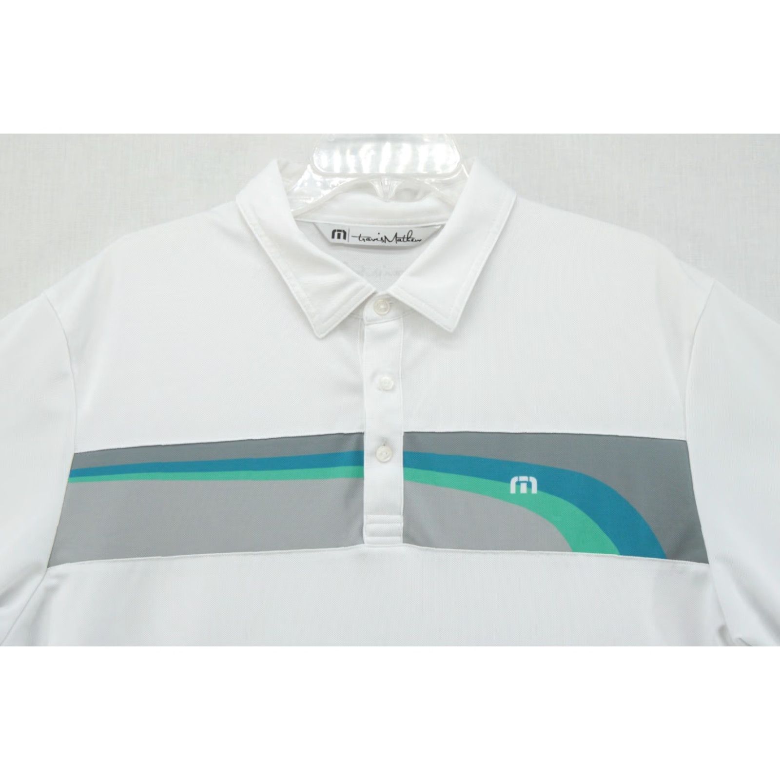 TravisMathew Travis Mathew Polo Shirt Men’s Large White Striped Golf Casual Short Sleeve Size US L / EU 52-54 / 3 - 2 Thumbnail
