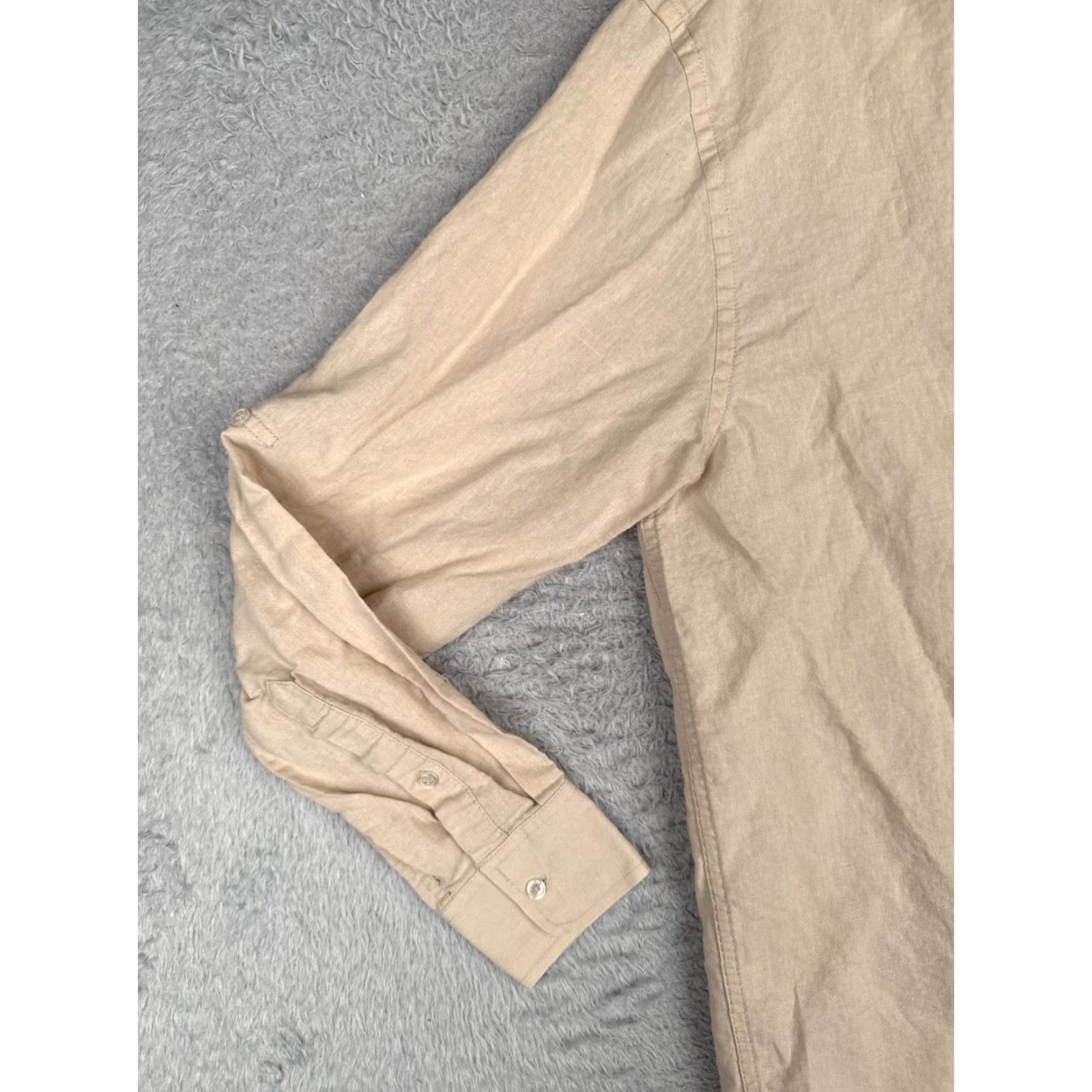 Vintage August Silk Button-Up Shirt Men Medium Beige 100% Cotton Long Sleeve Pockets Casual Workwear All Seasons Fall Spring Summer Winter (M) Mens Size US M / EU 48-50 / 2 - 3 Thumbnail