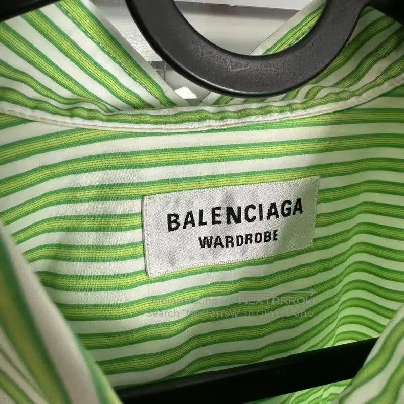 Balenciaga Balenciaga Green Striped Pleated Shirt Size XS / US 0-2 / IT 36-38 - 4 Thumbnail