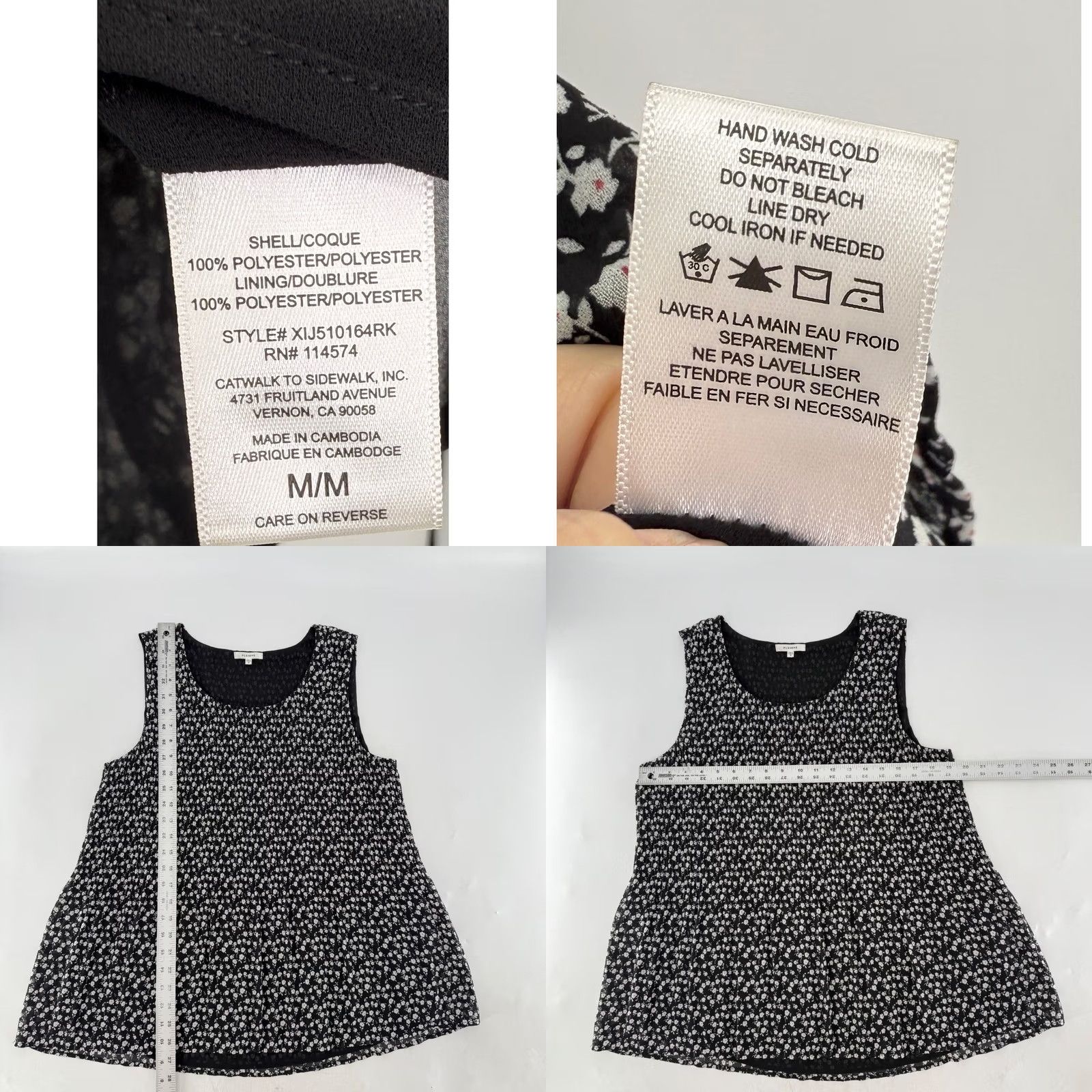 Vintage Pleione Blouse Womens Sz M Black Floral Pleated Sleeveless Office Preppy Boho Size M / US 6-8 / IT 42-44 - 8 Thumbnail