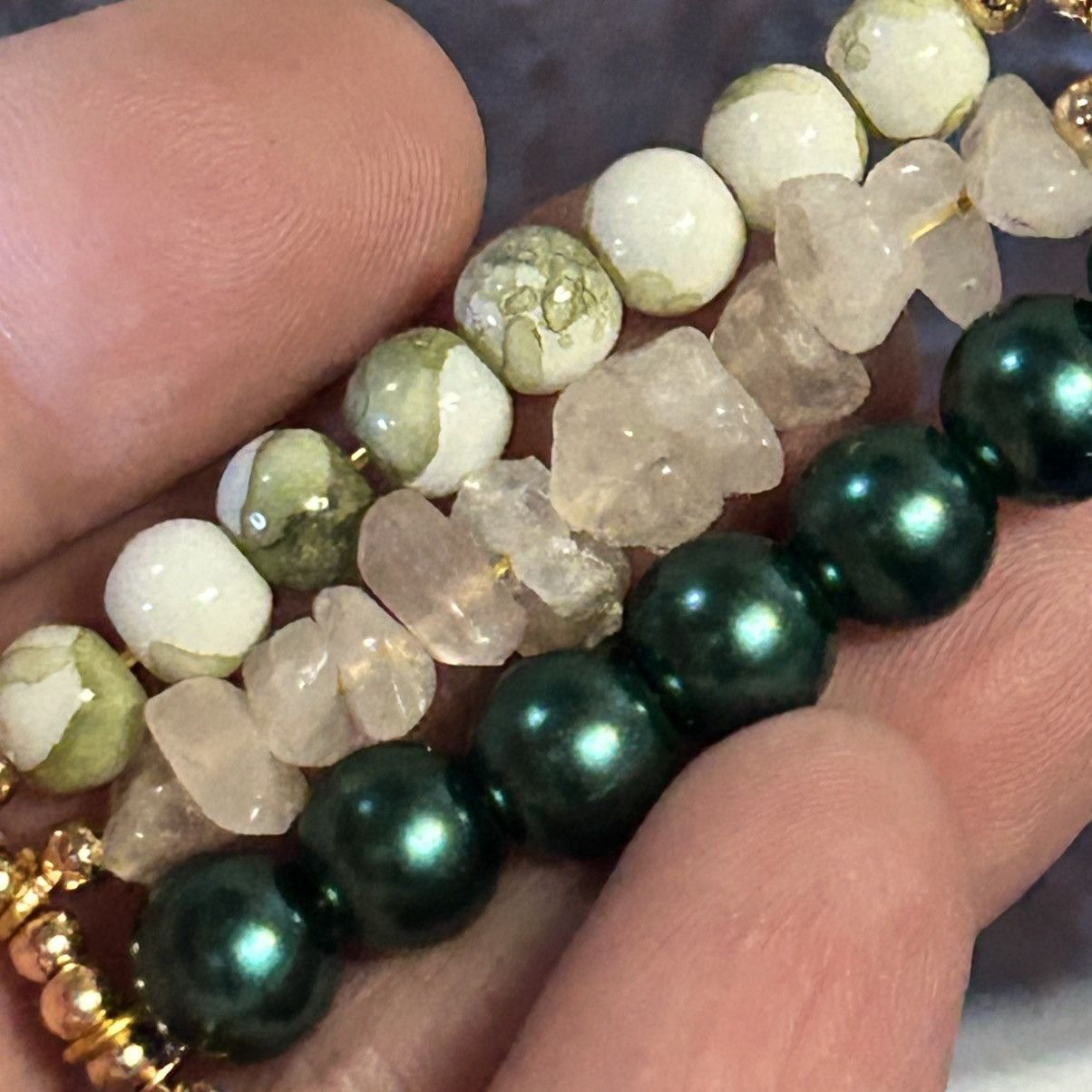 Handmade Handcrafted triple row bar stone pearl necklace Size ONE SIZE - 8 Thumbnail