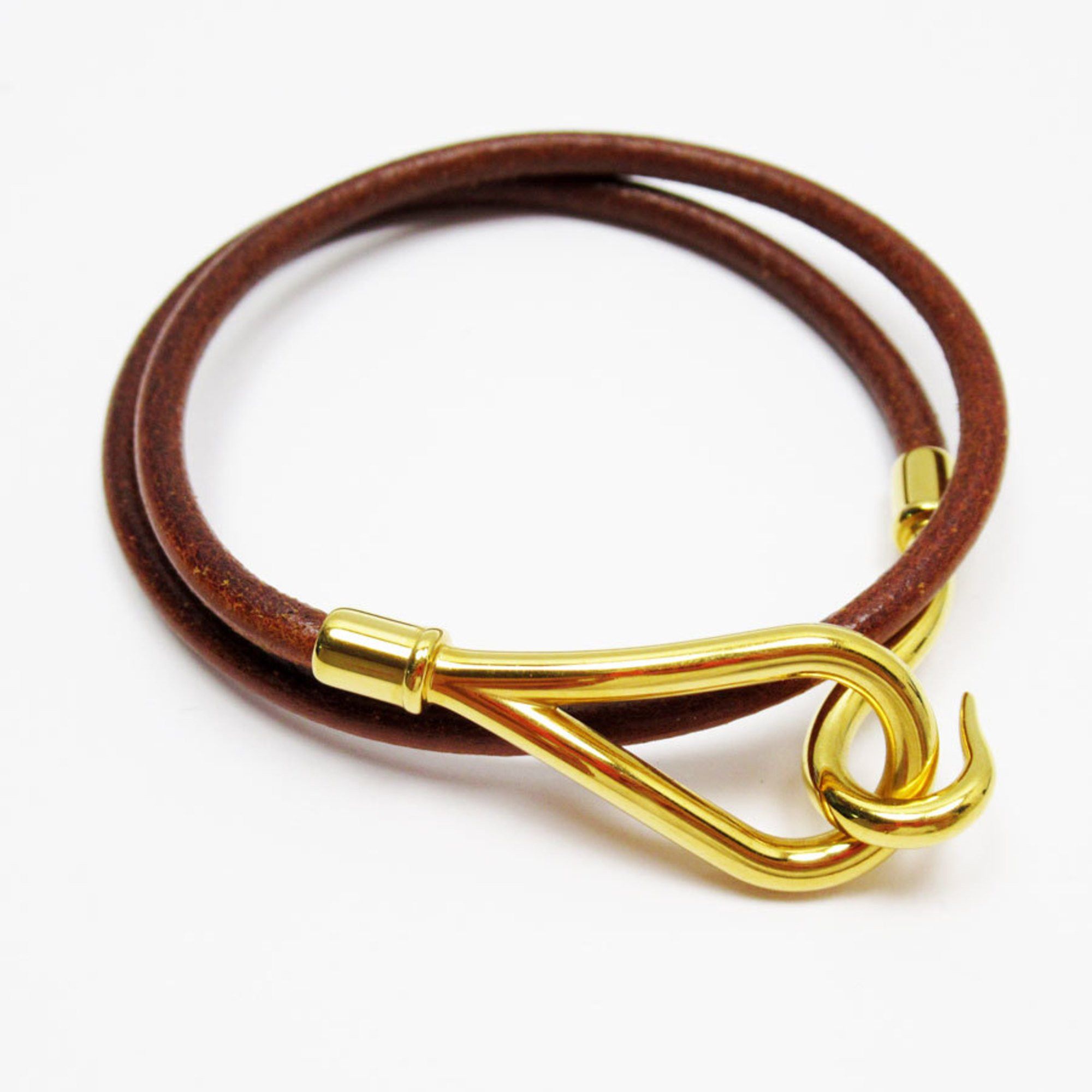 image of Hermes Bracelet Choker Necklace Jumbo Leather Metal Brown Gold Women's W0347G