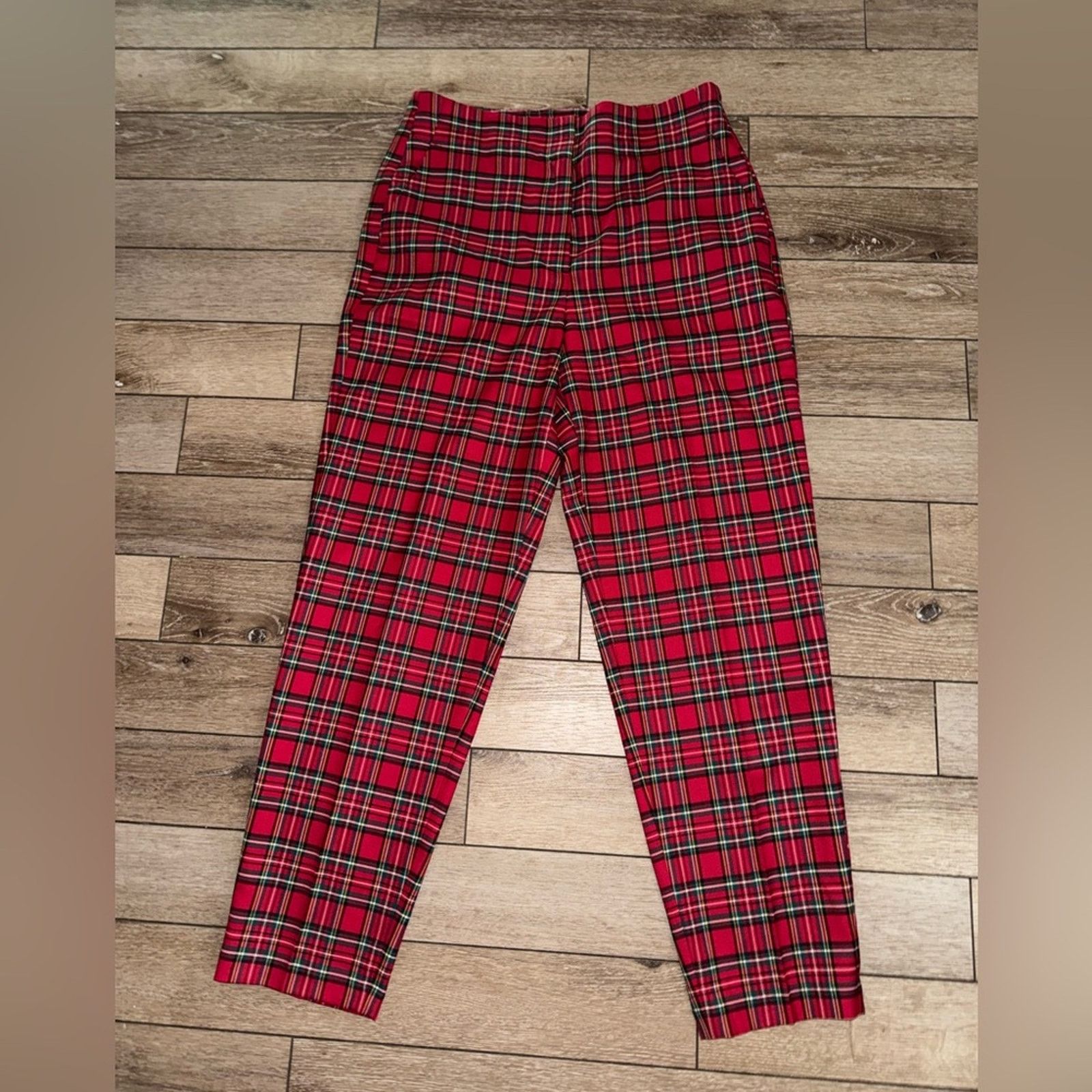 Talbots TALBOTS TAPERED ANKLE WOOL BLEND PANTS RED TARTAN PLAID SZ 6 Size 28" / US 6 / IT 42 - 2 Thumbnail