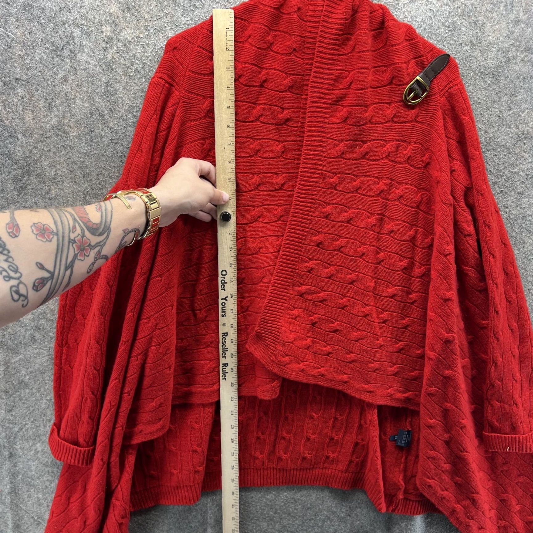 Ralph Lauren Ralph Lauren Wrap Cardigan Sweater Womens Large Red Knit Buckle Wool Cashmere Leather Buckle Detail Size L / US 10 / IT 46 - 7 Thumbnail