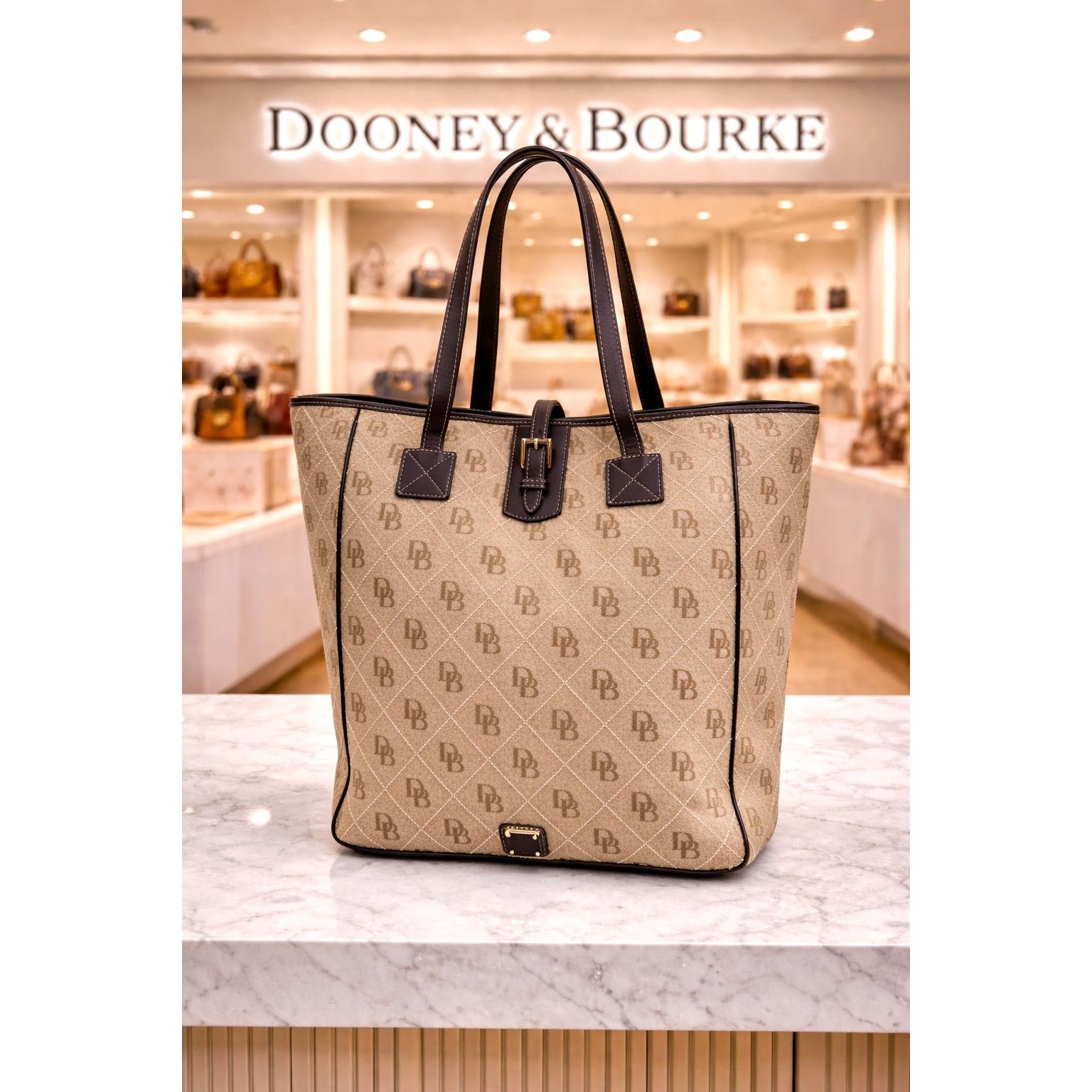 Dooney & Bourke Dooney & Bourke Signature Canvas Tote Leather Accents Brown Size ONE SIZE - 1 Thumbnail