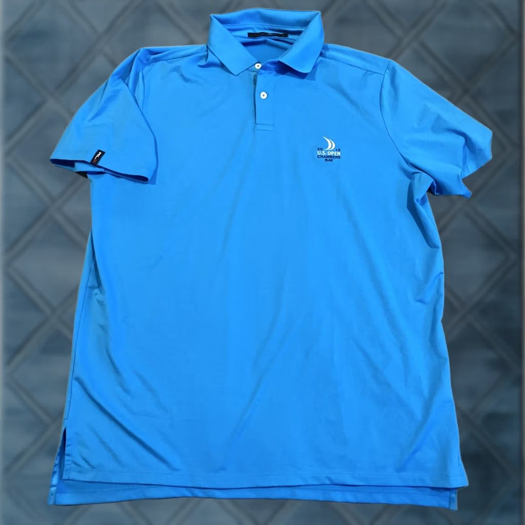 Vintage RLX Mens L Blue Awesome OPEN CHAMBERS BAY Teal Golf Polo Men Size US L / EU 52-54 / 3 - 1 Thumbnail