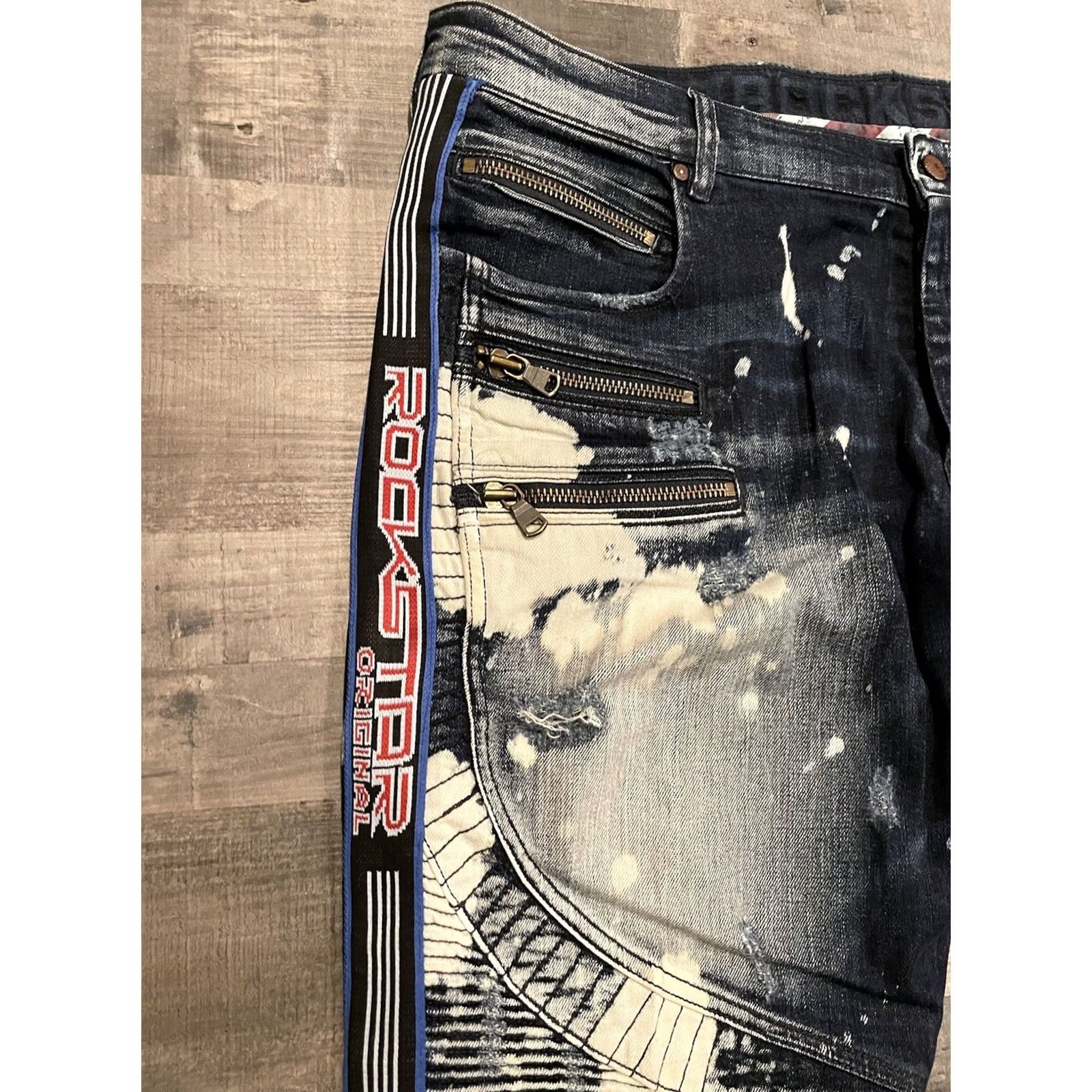 Vintage VINTAGE Rockstar Jeans Men 90s Hip Hop Distressed Cotton Denim Straight Zipper Button 42x36 Blue Regular 90s Theme Size US 42 / EU 58 - 7 Thumbnail