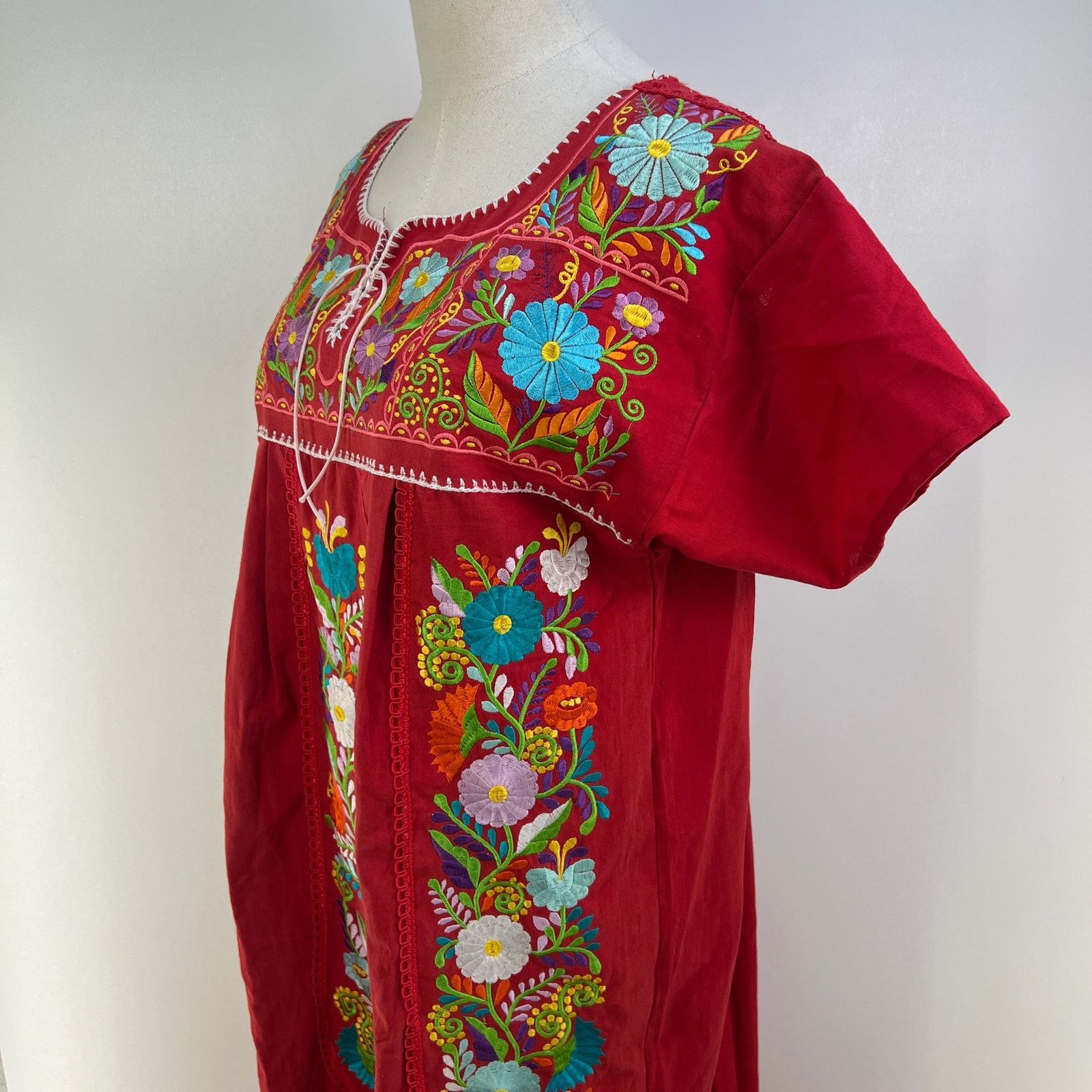 Handmade Handmade Embroidered Floral Mexican Dress Red Size M / US 6-8 / IT 42-44 - 5 Thumbnail