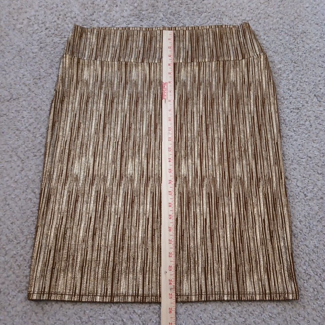 Vintage LuLaRoe Skirt 3XL Knee Length Unlined Pull On Brown Striped Metalic Polyester Spandex Women Casual Pencil Style Size 40" / US 18 - 4 Thumbnail