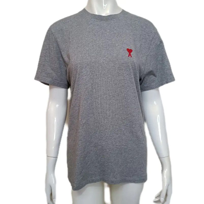 AMI AMI Gray Women's T-Shirt with Heart Logo 0089 Size M / US 6-8 / IT 42-44 - 1 Thumbnail