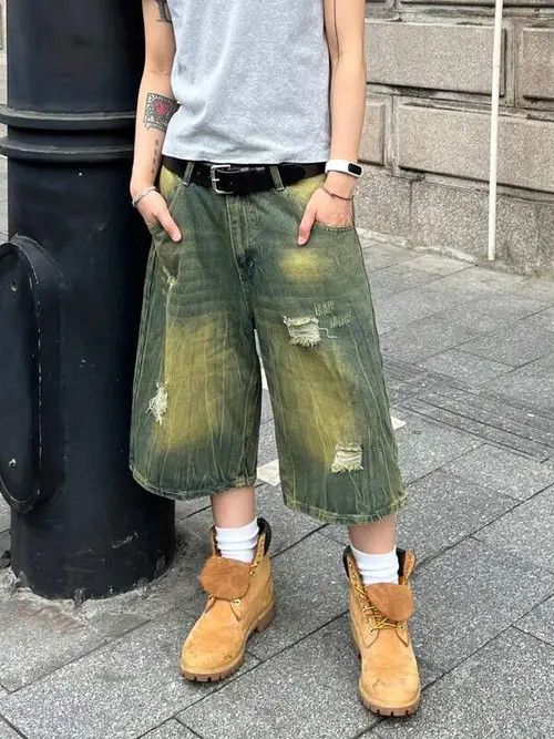 Japanese Brand WASHED distressed jorts GOTHIC punk Y2K Size US 34 / EU 50 - 2 Thumbnail