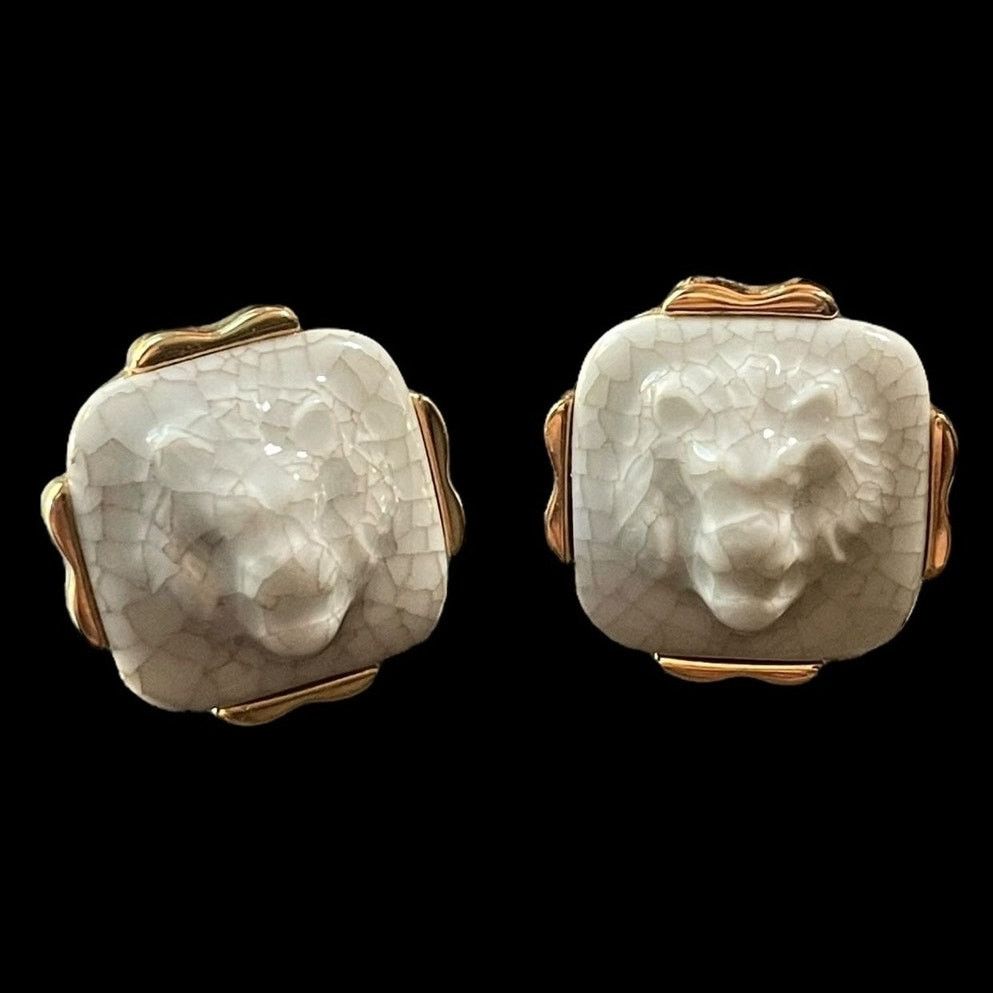 Vintage Swank Royal Copenhagen Porcelain Lion Cufflinks